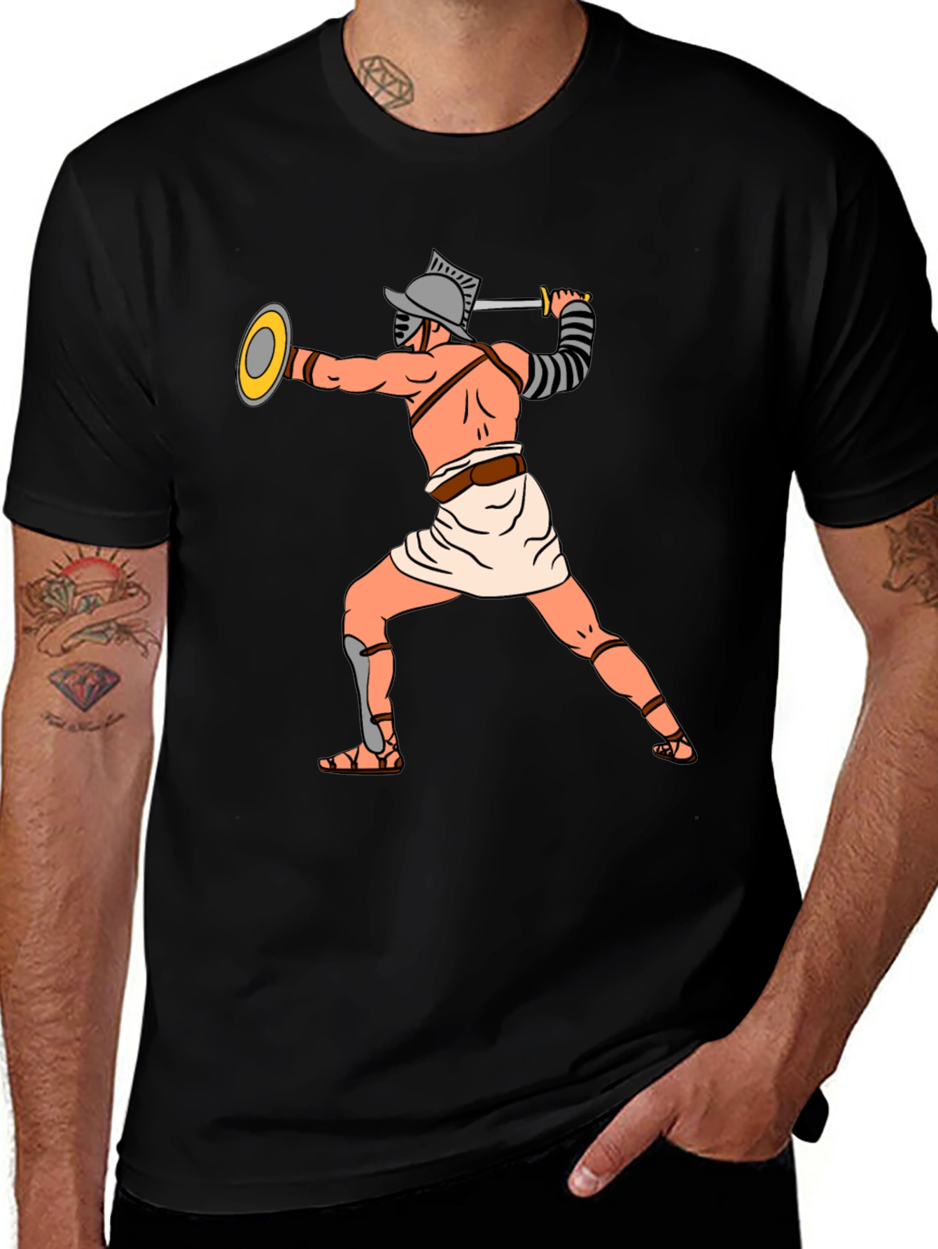 Variant 18 of Gladiator Graphic Tee - Black Cotton Blend