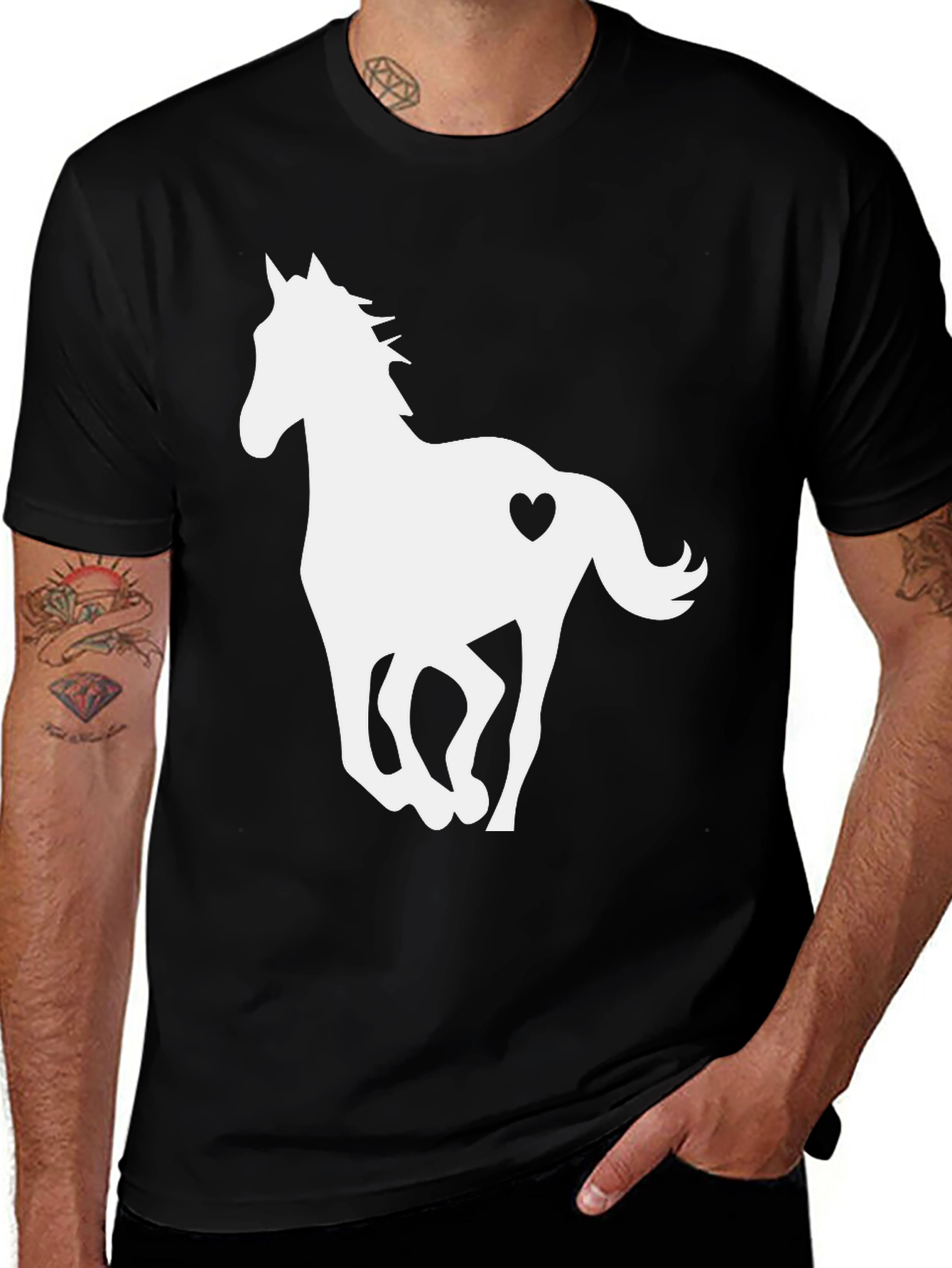 Variant 30 of Black T-Shirt with Horse Heart Graphic