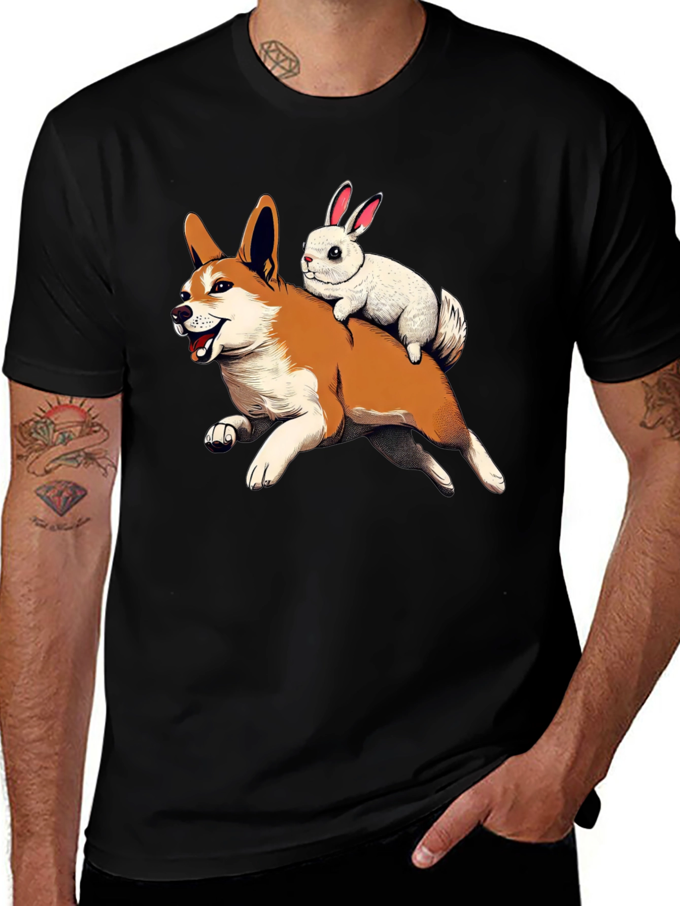 Variant 17 of Dog and Bunny Cartoon T-Shirt