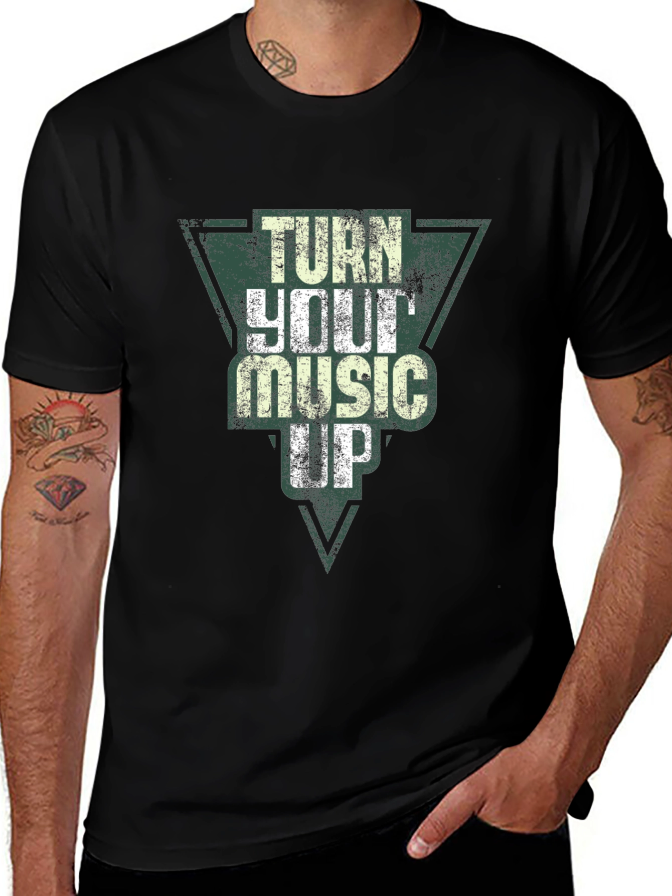 Variant 22 of Turn Your Music Up Graphic Tee - Black Cotton T-Shirt