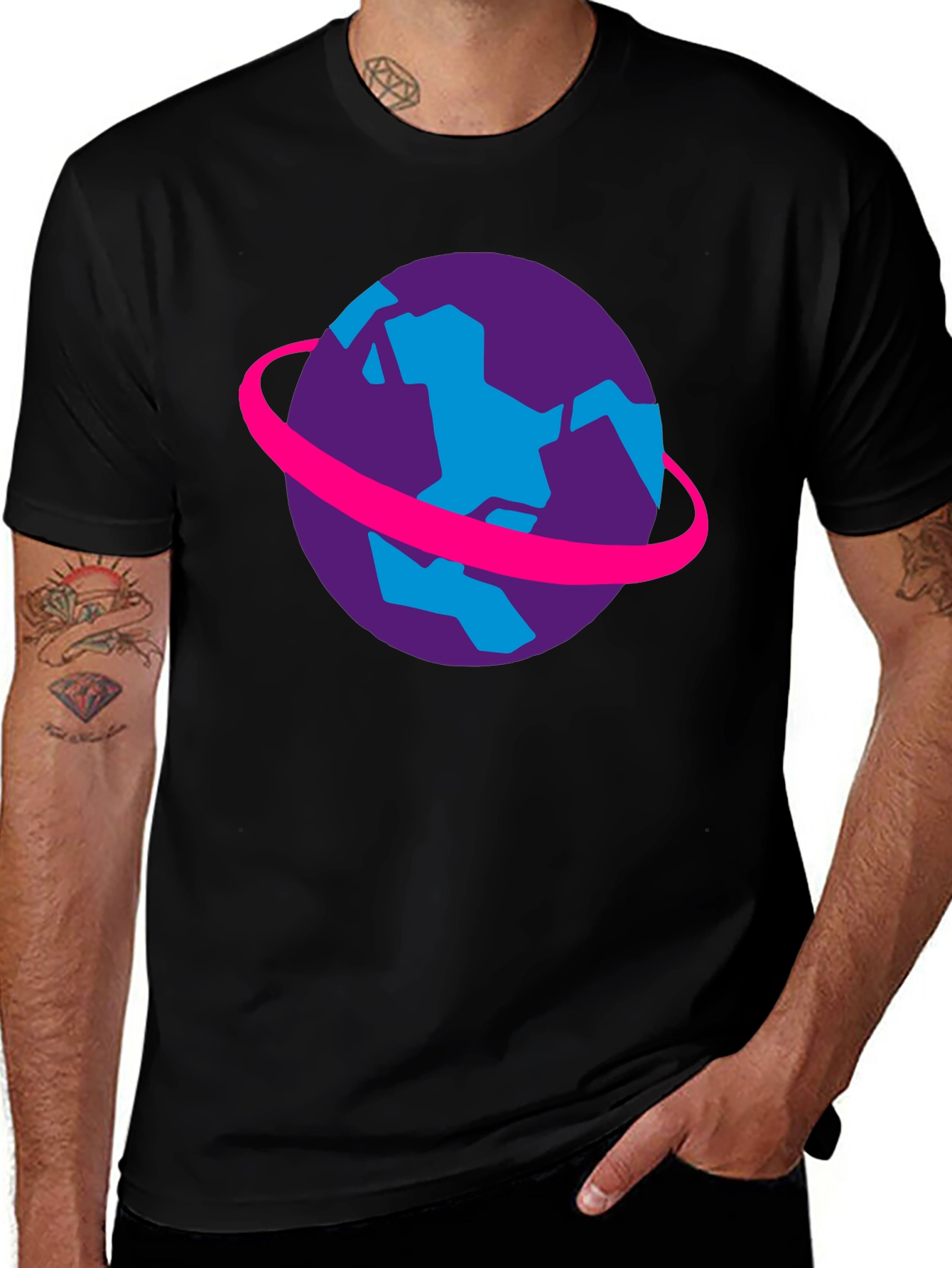 Variant 26 of Retro Planet Graphic Tee - Black Cotton T-Shirt