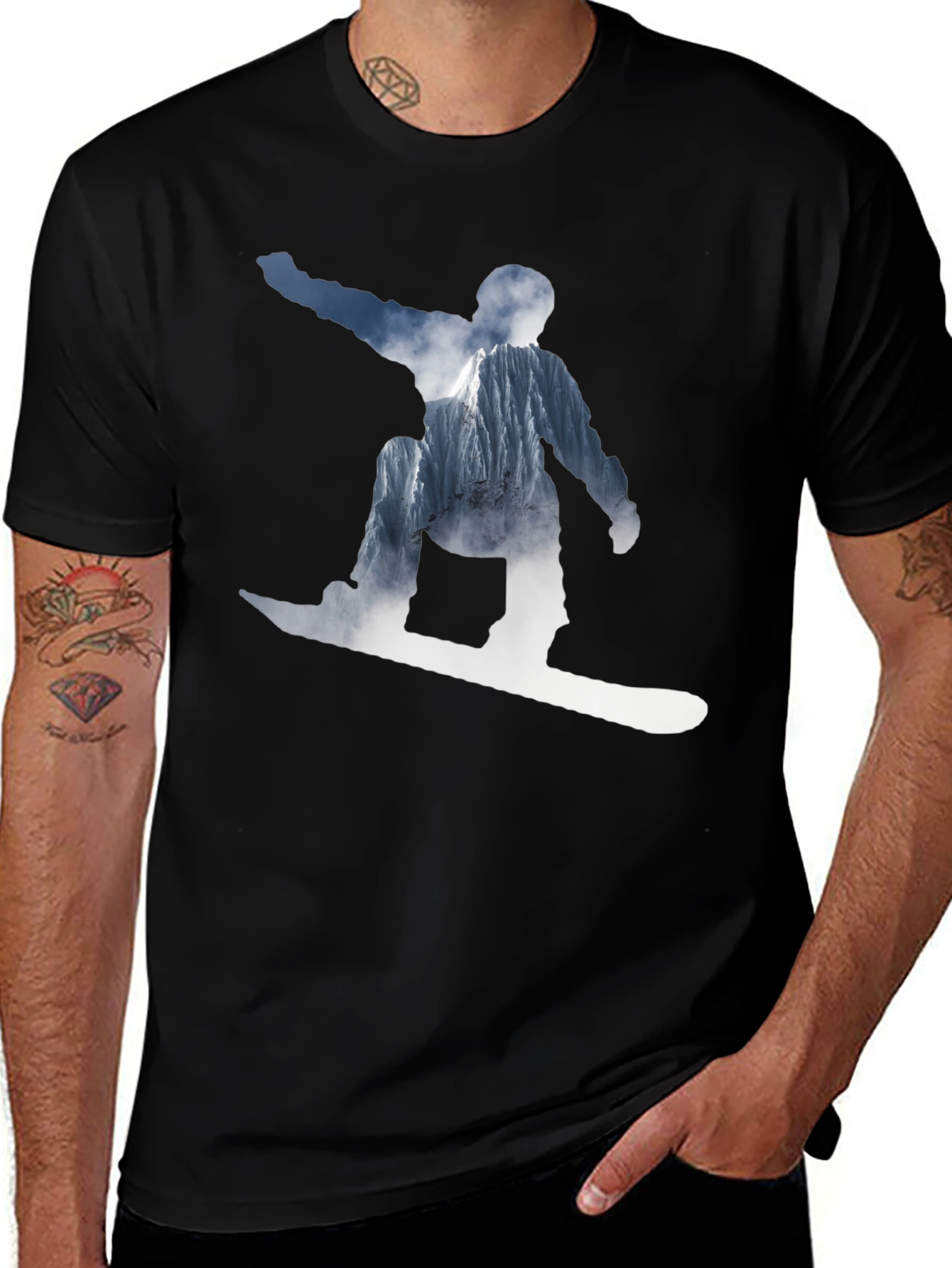 Variant 9 of Snowboarder Mountain Graphic T-Shirt - Black