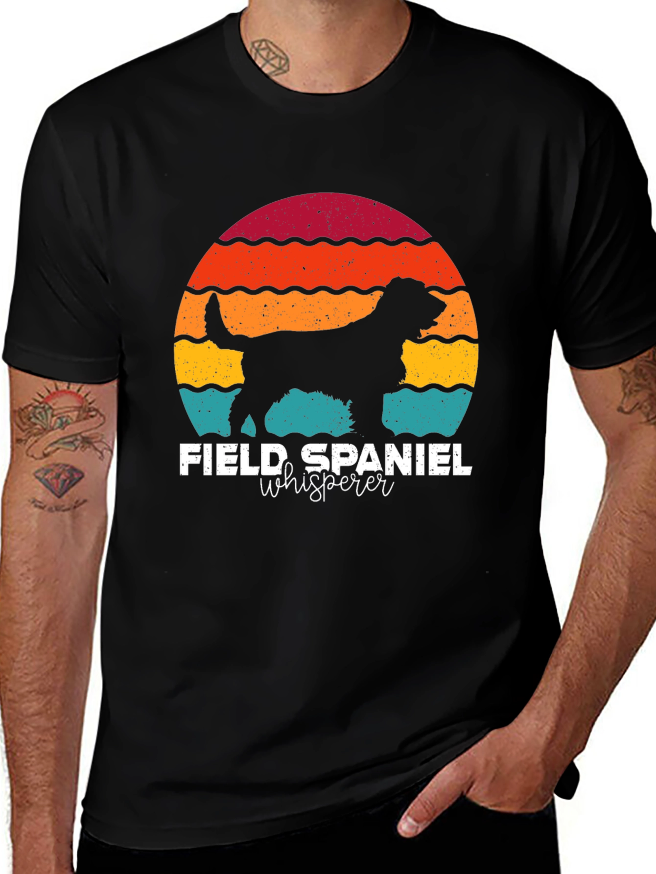 Field Spaniel Whisperer Retro Sunset T-Shirt