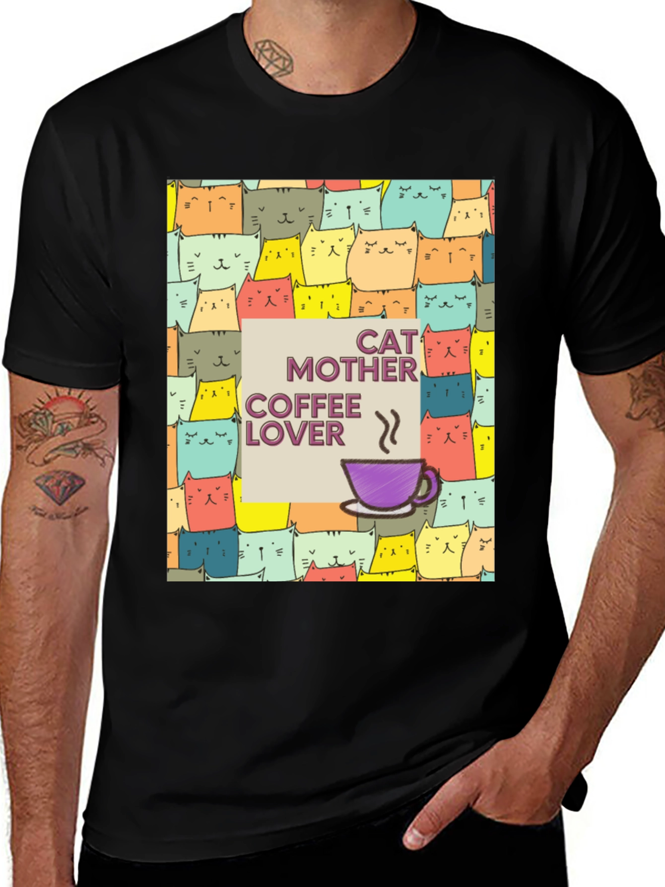 Variant 3 of Cat Mother Coffee Lover Graphic T-Shirt