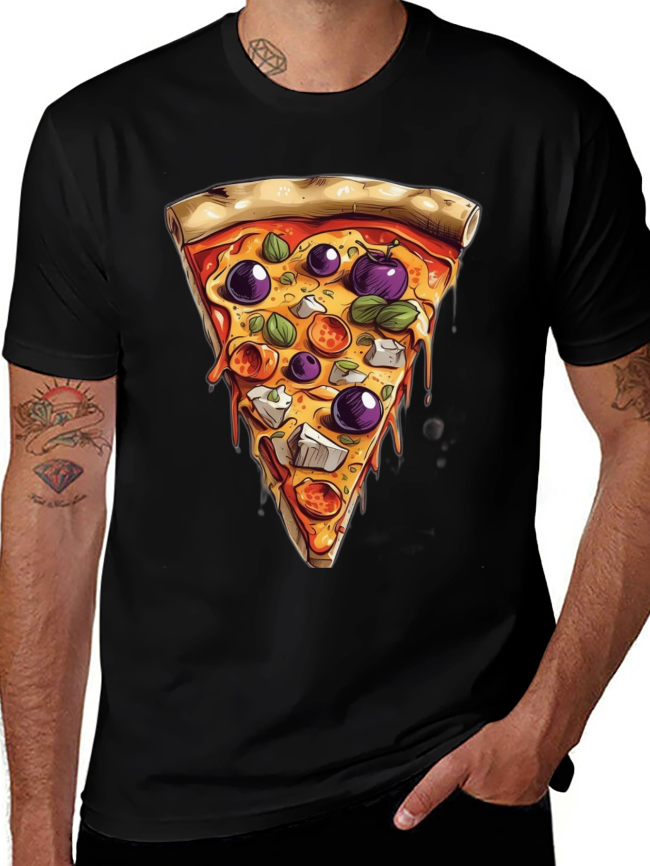 Variant 11 of Pizza Slice Graphic Tee - Black Cotton Comfort