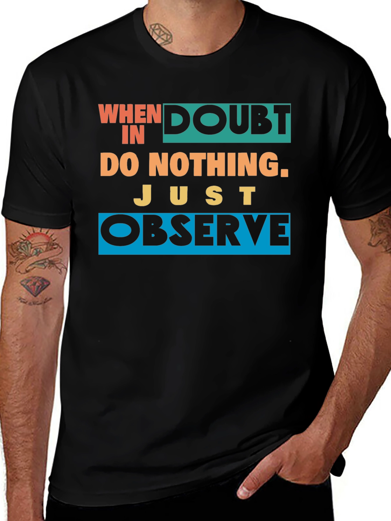 Variant 17 of Doubt Observe Graphic Tee - Men's Black T-Shirt