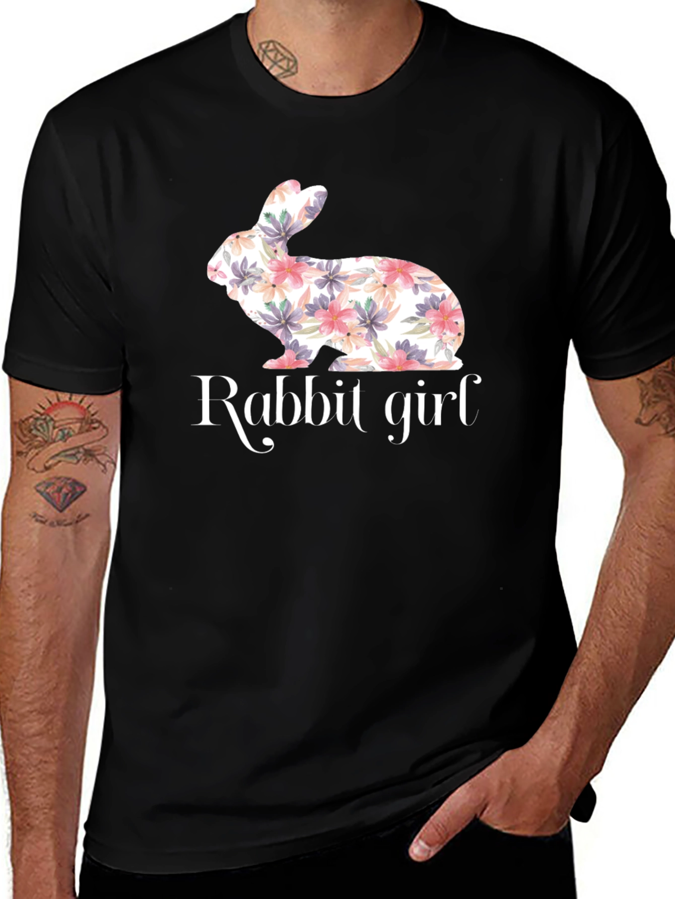Variant 19 of Floral Rabbit Girl T-Shirt - Cute Bunny Tee