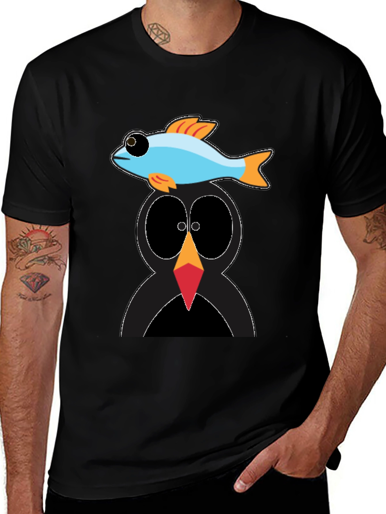 Variant 11 of Penguin Fish Graphic Tee - Unique Cartoon T-Shirt