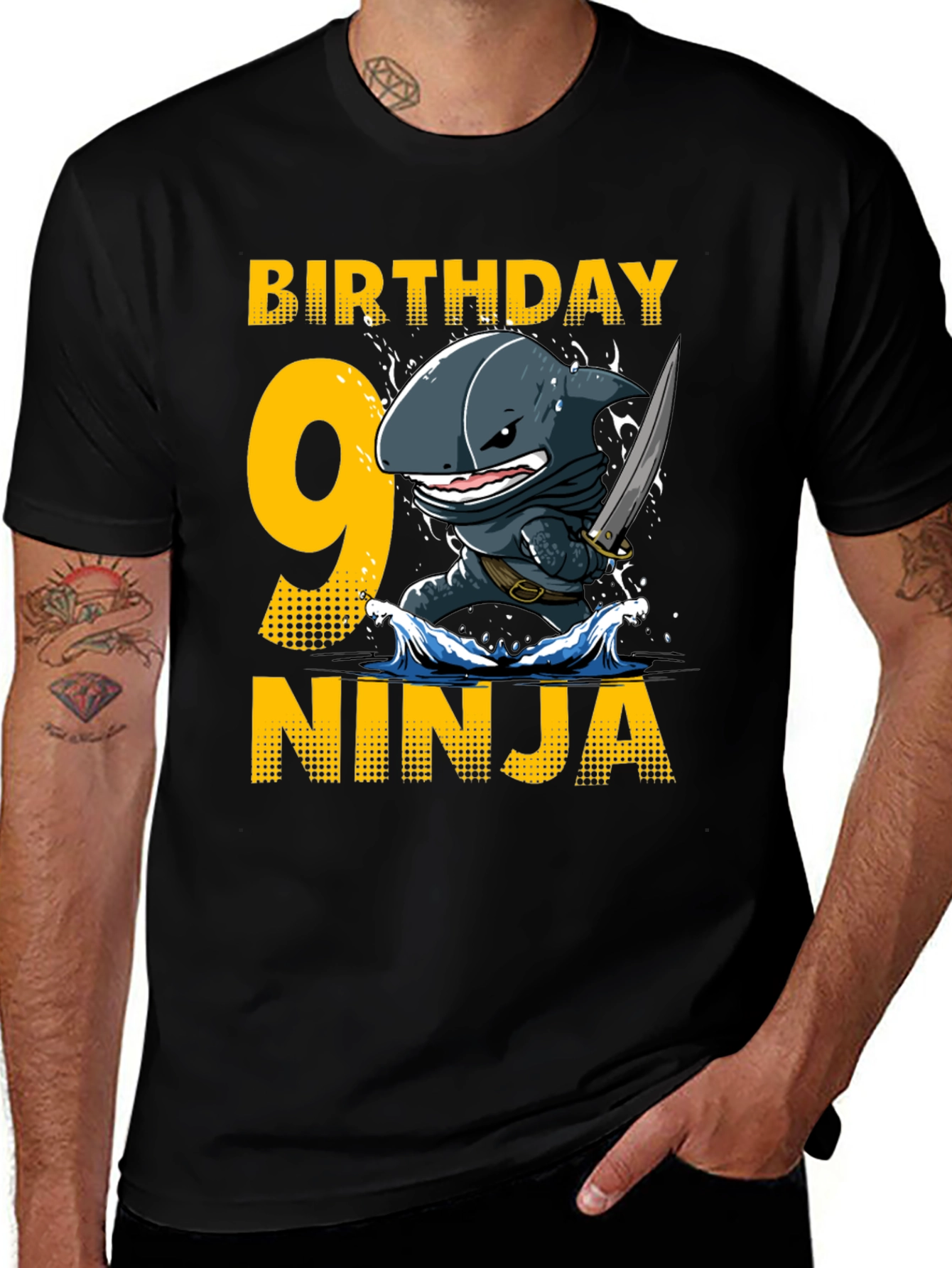 Variant 17 of Birthday Shark Ninja T-Shirt - 9 Years Old