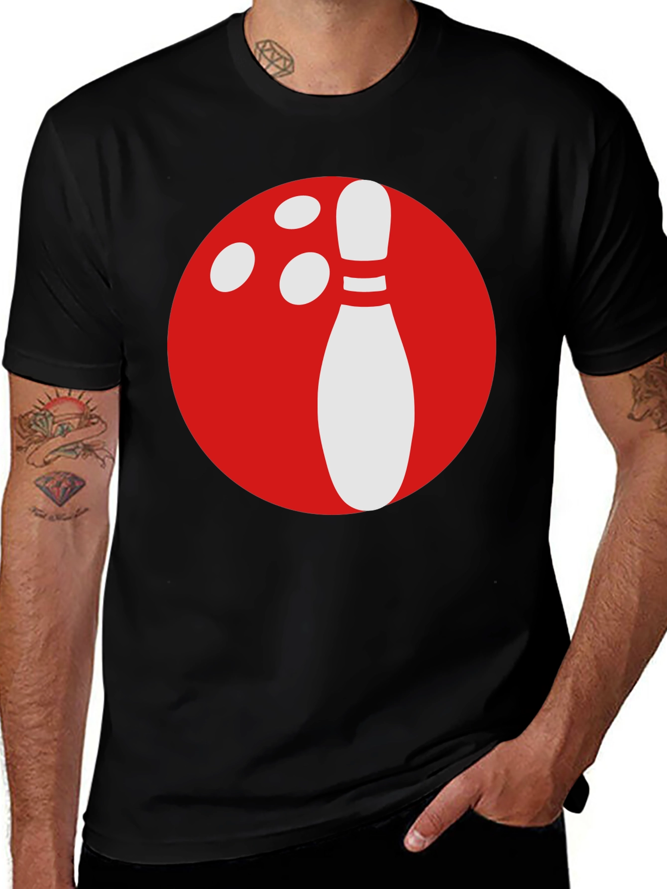 Variant 4 of Bowling Ball & Pin Graphic Tee - Classic Style