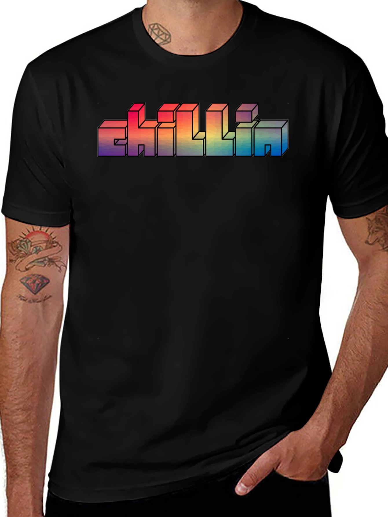 Variant 7 of Retro CHILLIN' Rainbow Gradient T-Shirt
