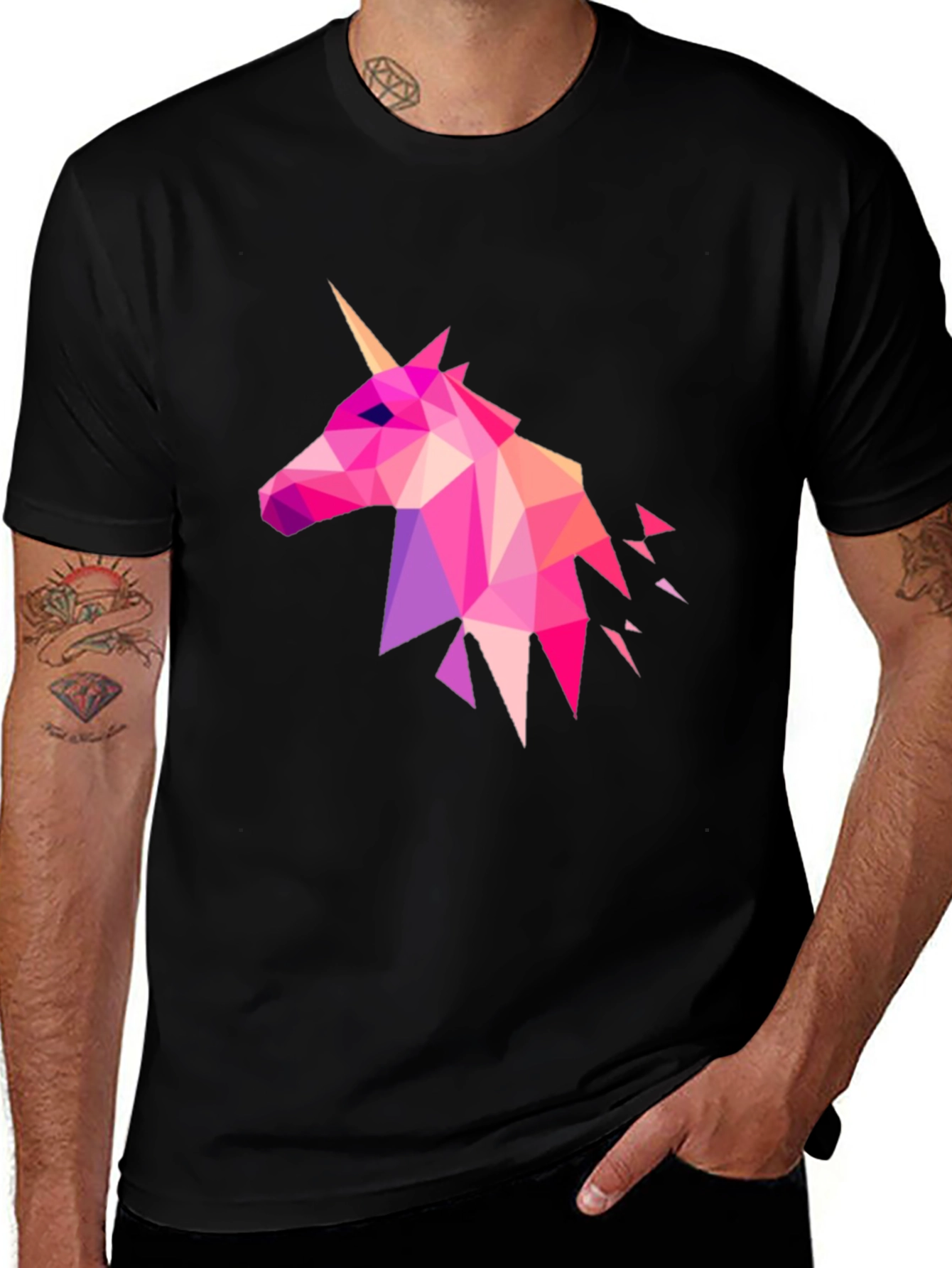 Variant 13 of Geometric Unicorn Graphic Tee - Men's Black T-Shirt