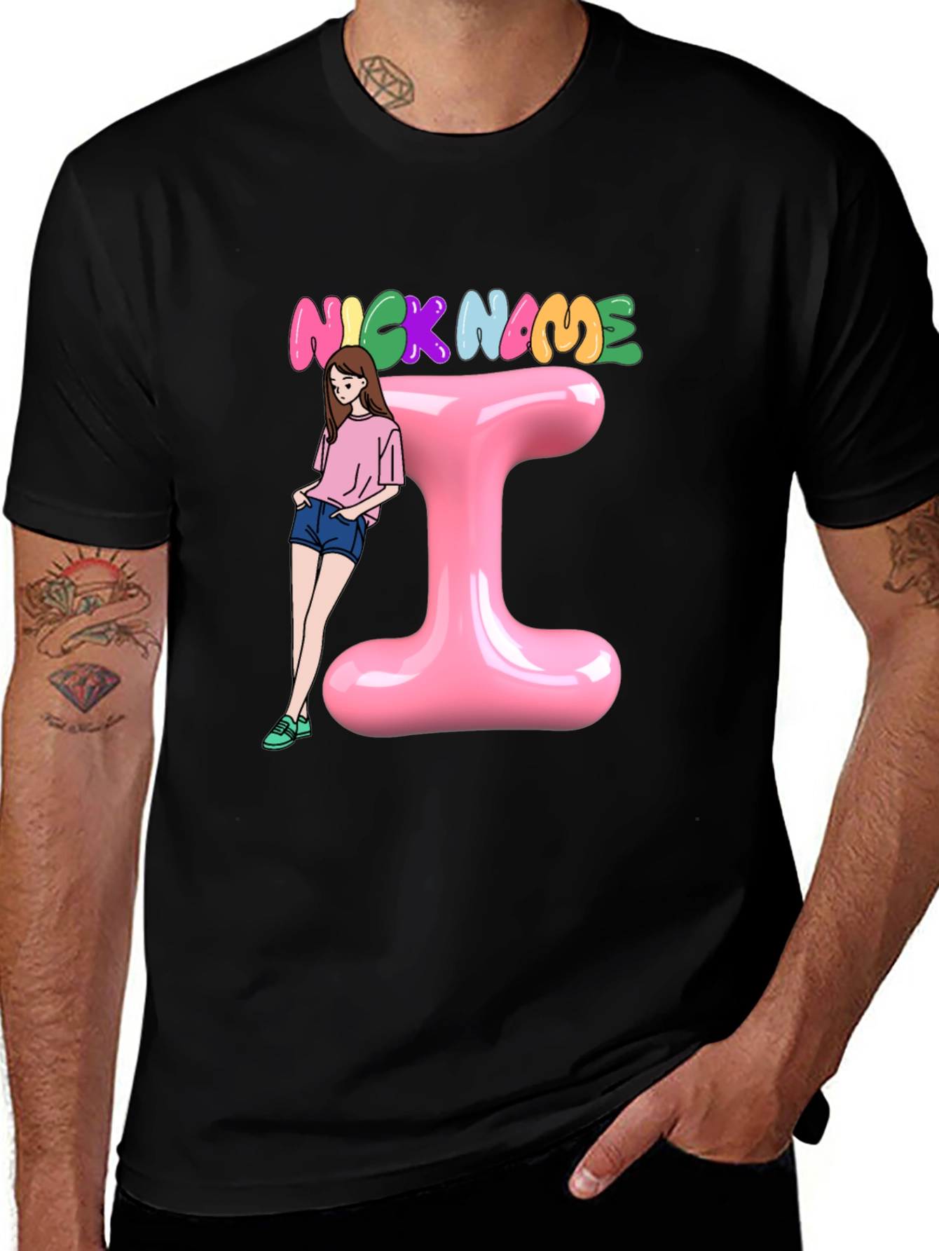 Variant 22 of Trendy Black T-Shirt with Personalized Name Initial