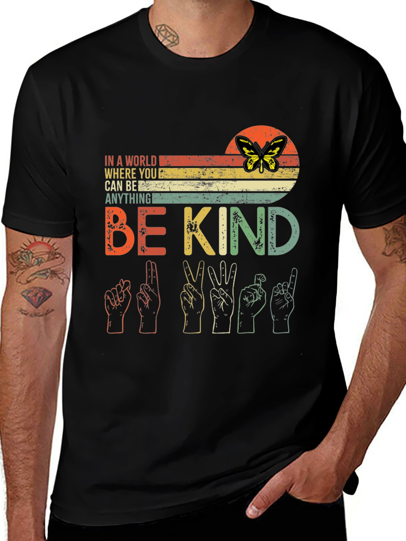 Variant 22 of Be Kind T-Shirt: ASL Vintage Butterfly Graphic Tee