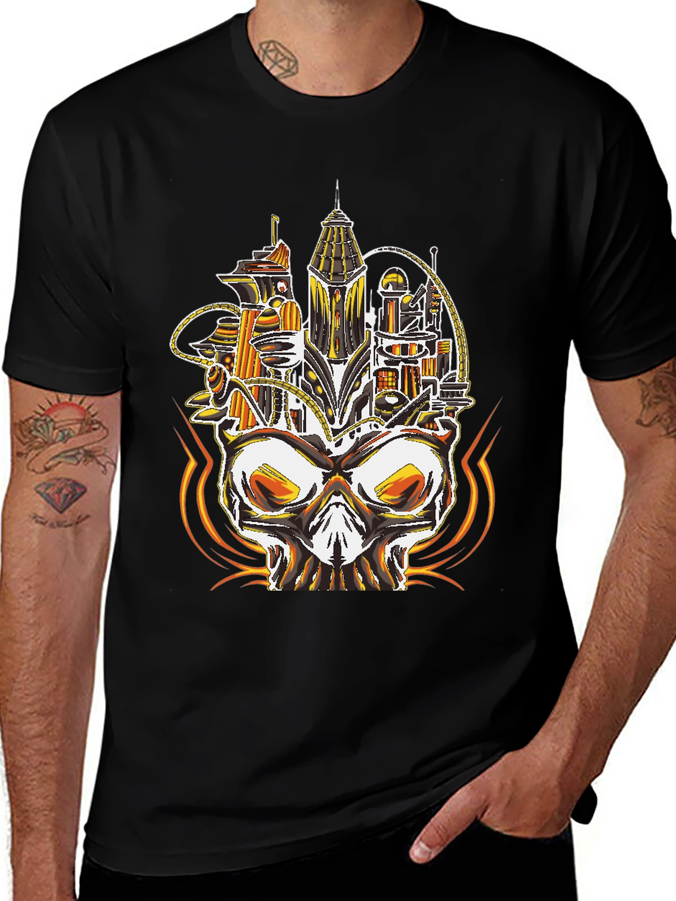 Variant 23 of Steampunk Skull City Graphic Tee - Unique Design