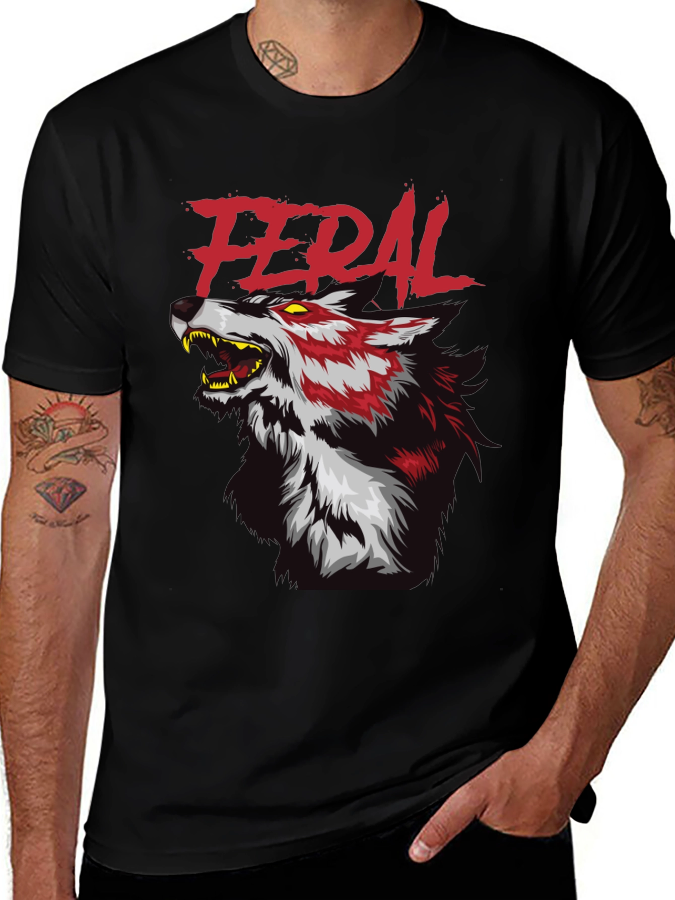 Variant 7 of Feral Wolf Graphic Tee - Black Cotton T-Shirt