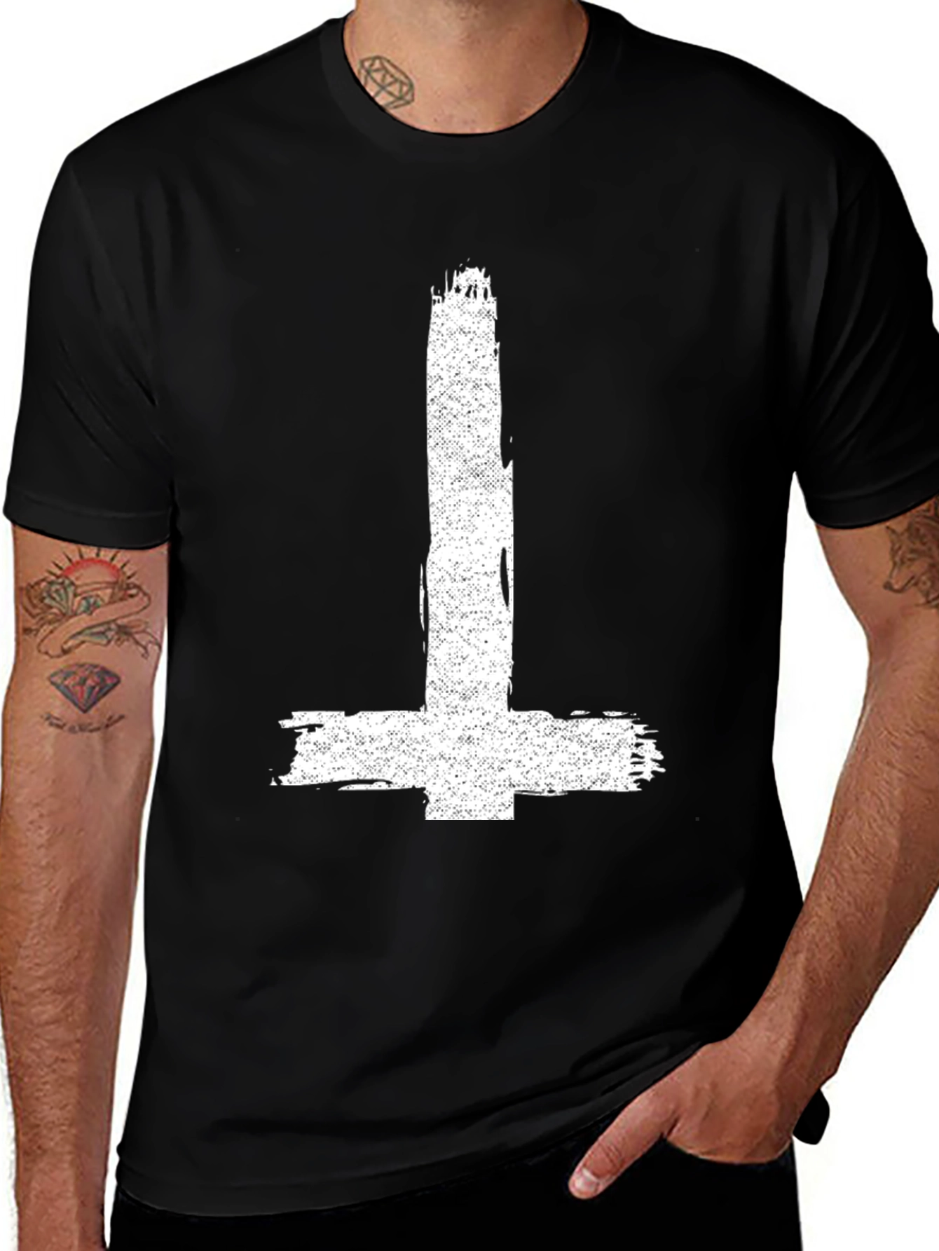 Variant 27 of Inverted Cross Graphic Tee - Black Cotton T-Shirt