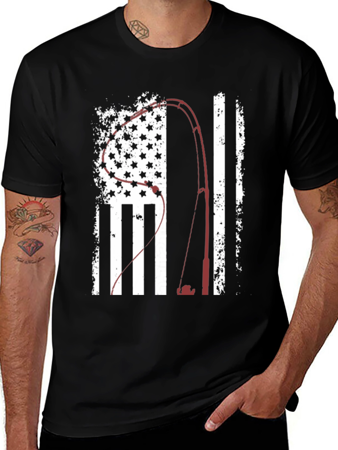 Variant 9 of Fishing Rod USA Flag Graphic T-Shirt