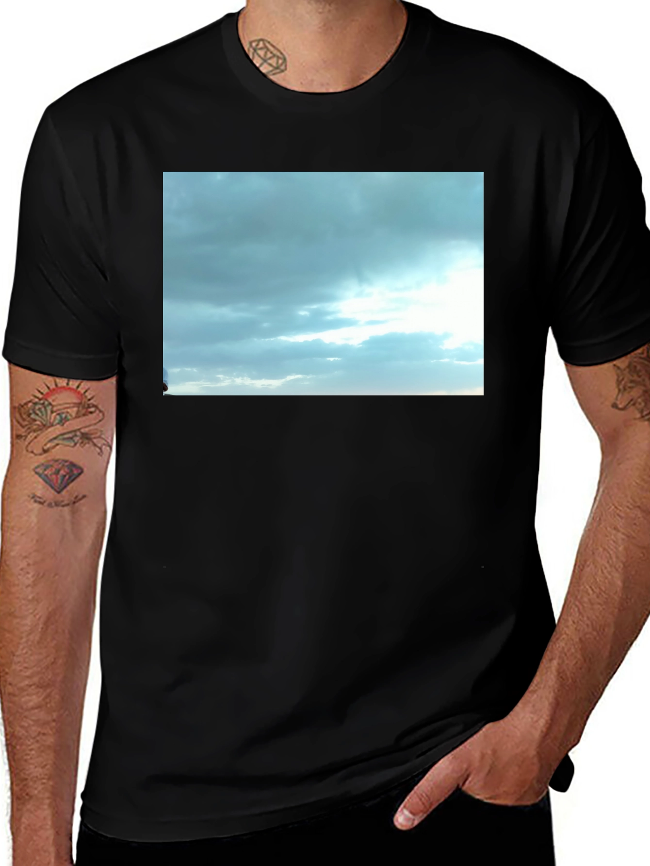 Variant 20 of Sky Cloud Print Black T-Shirt
