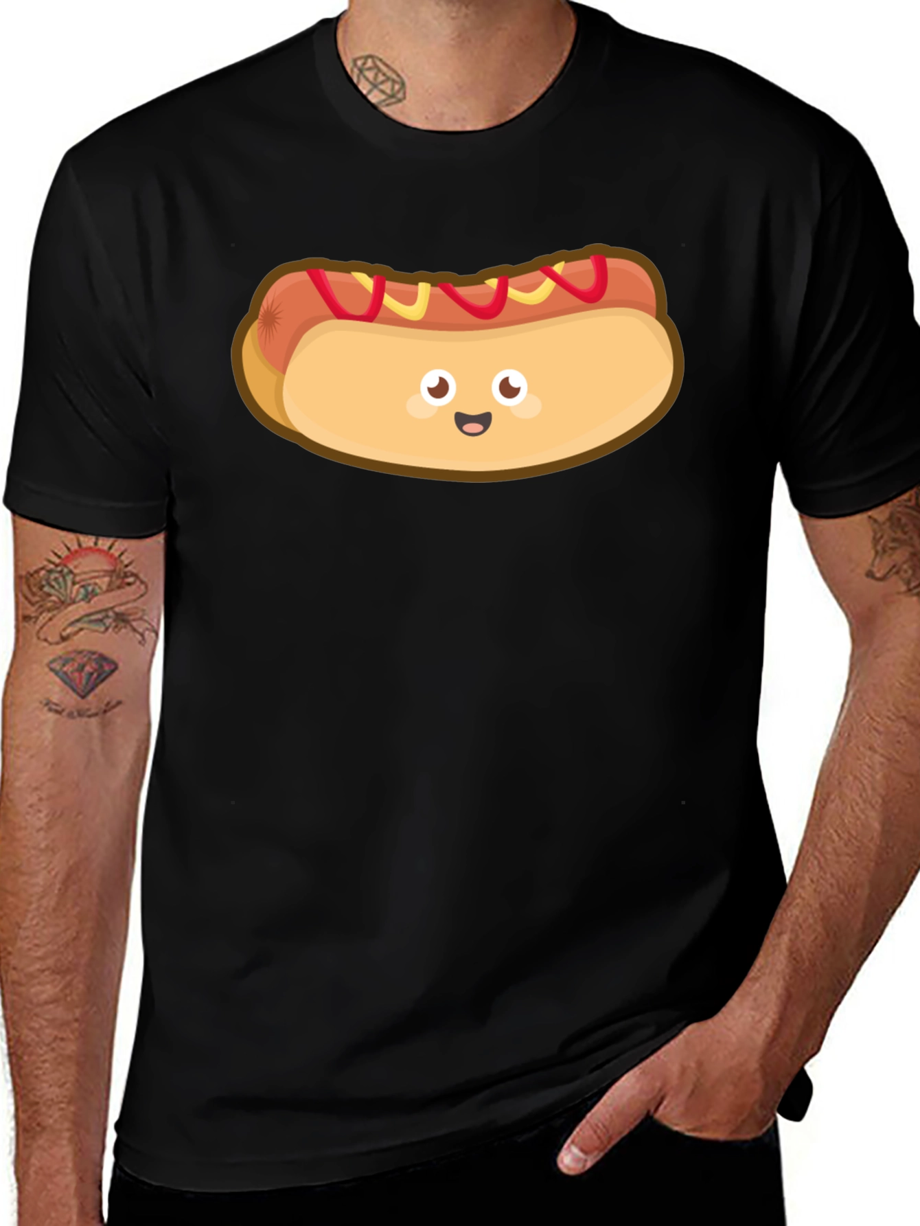 Variant 12 of Cute Cartoon Hot Dog Black T-Shirt