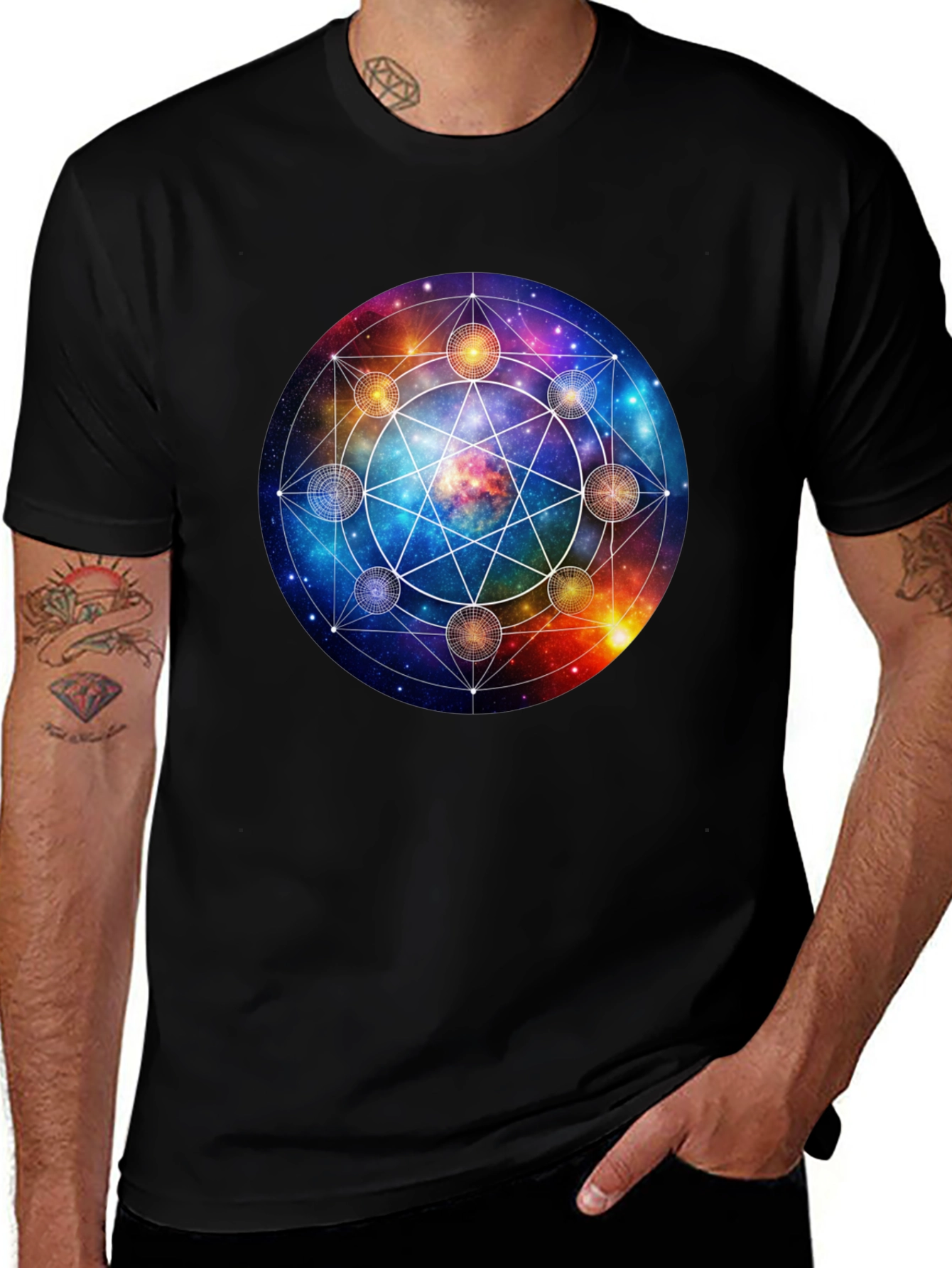 Variant 8 of Cosmic Mandala Graphic Tee - Celestial Universe Design