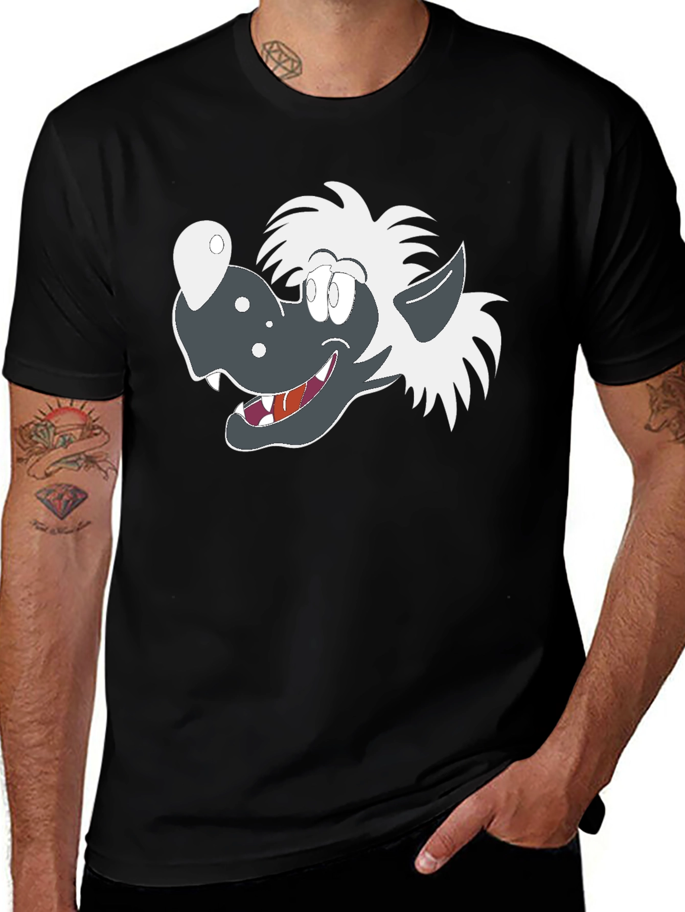Variant 10 of Cartoon Wolf Graphic Tee - Black