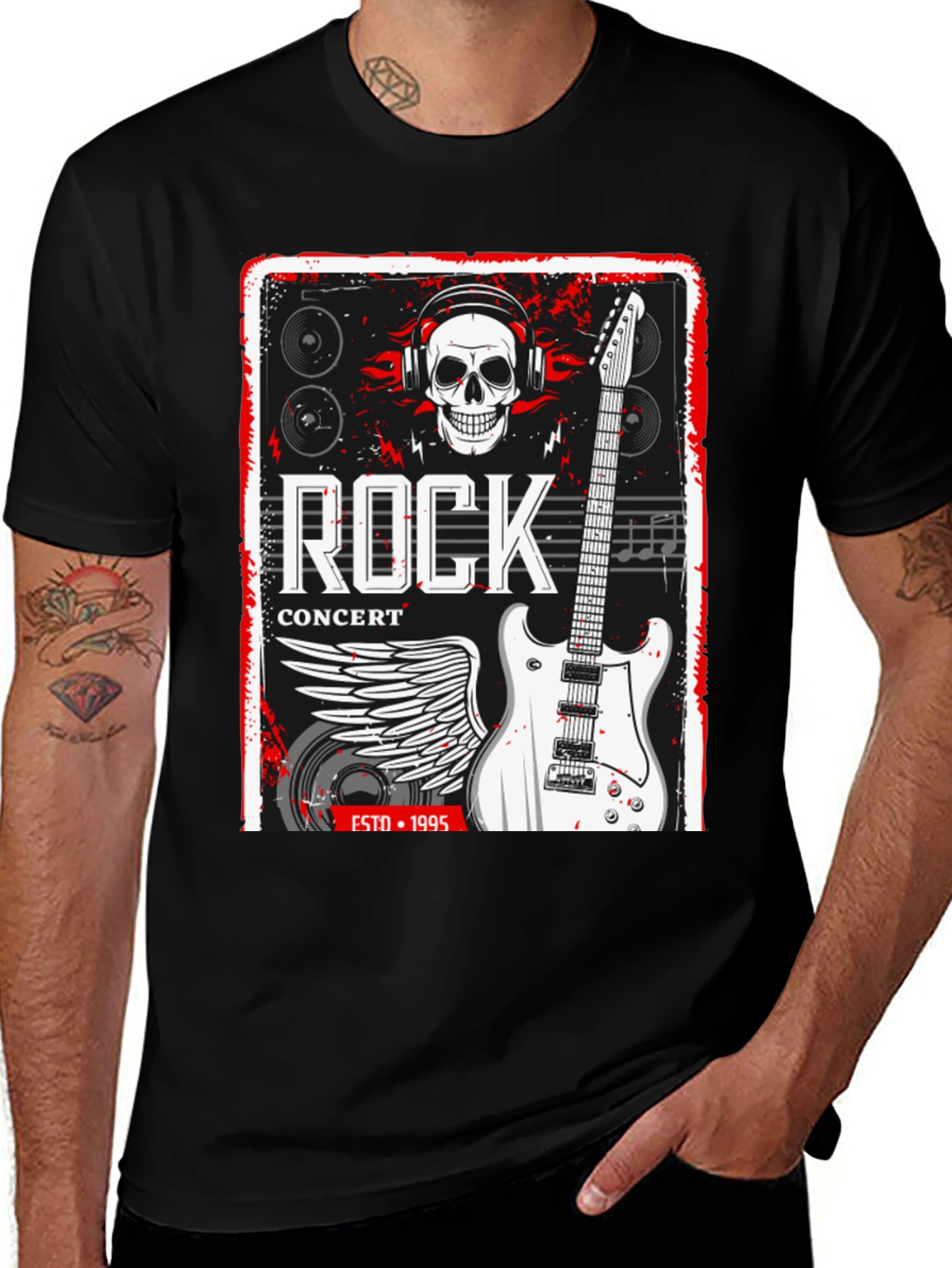 Variant 5 of Rock Concert Graphic Tee - Skull, Guitar, & Wings