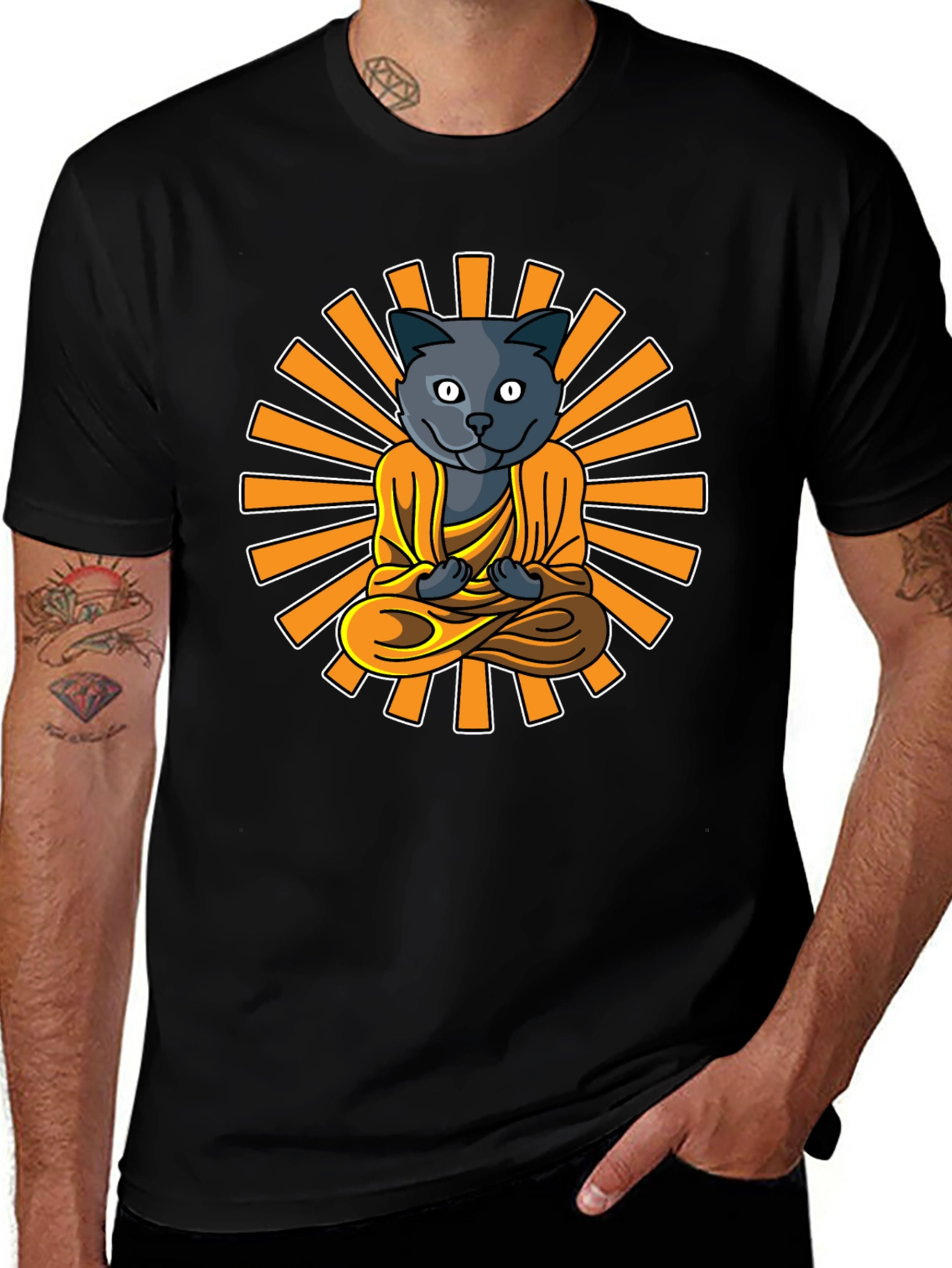 Variant 11 of Zen Cat Meditation T-Shirt - Black Graphic Tee