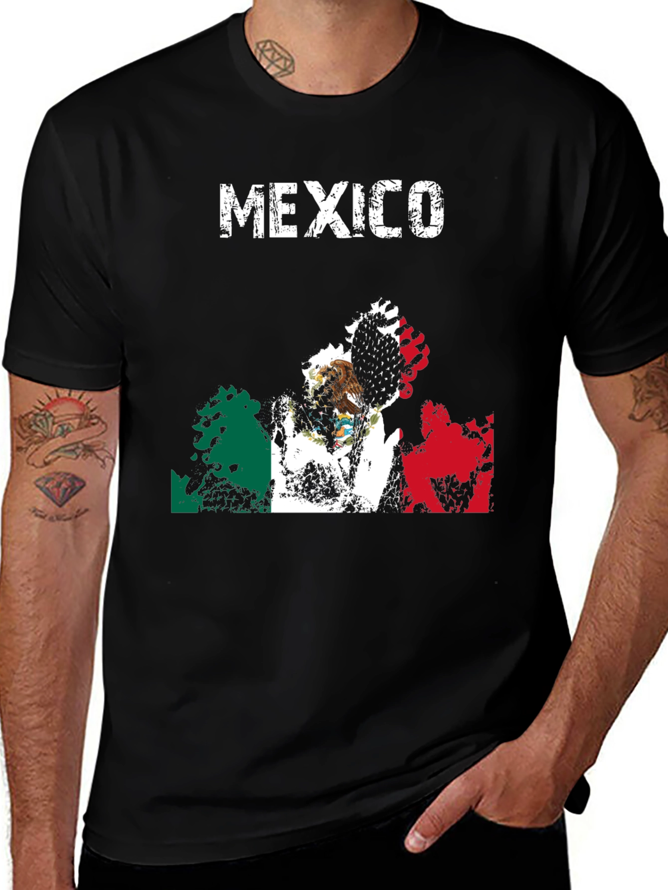 Mexico Flag Eagle Graphic T-Shirt - Black