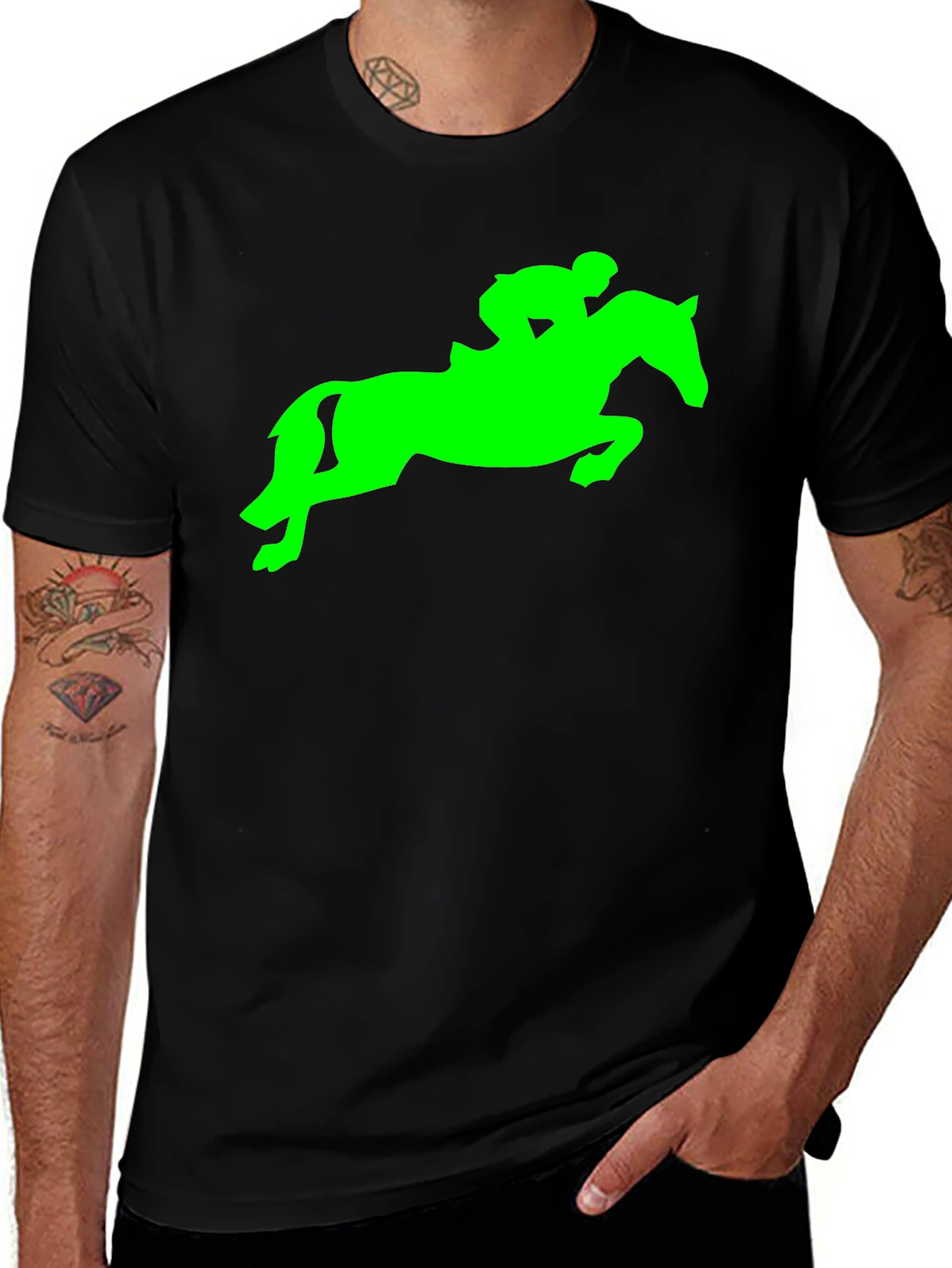 Variant 23 of Horseback Riding Graphic Tee - Green Horse