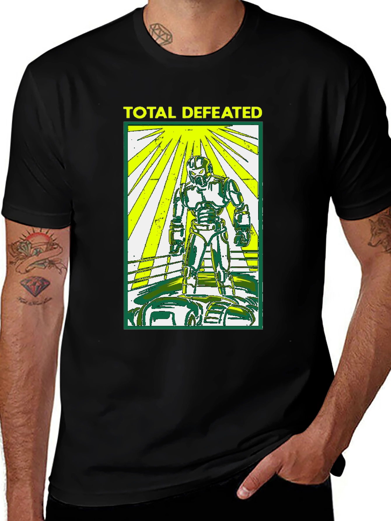 Variant 27 of Total Defeated Robot Graphic Black T-Shirt