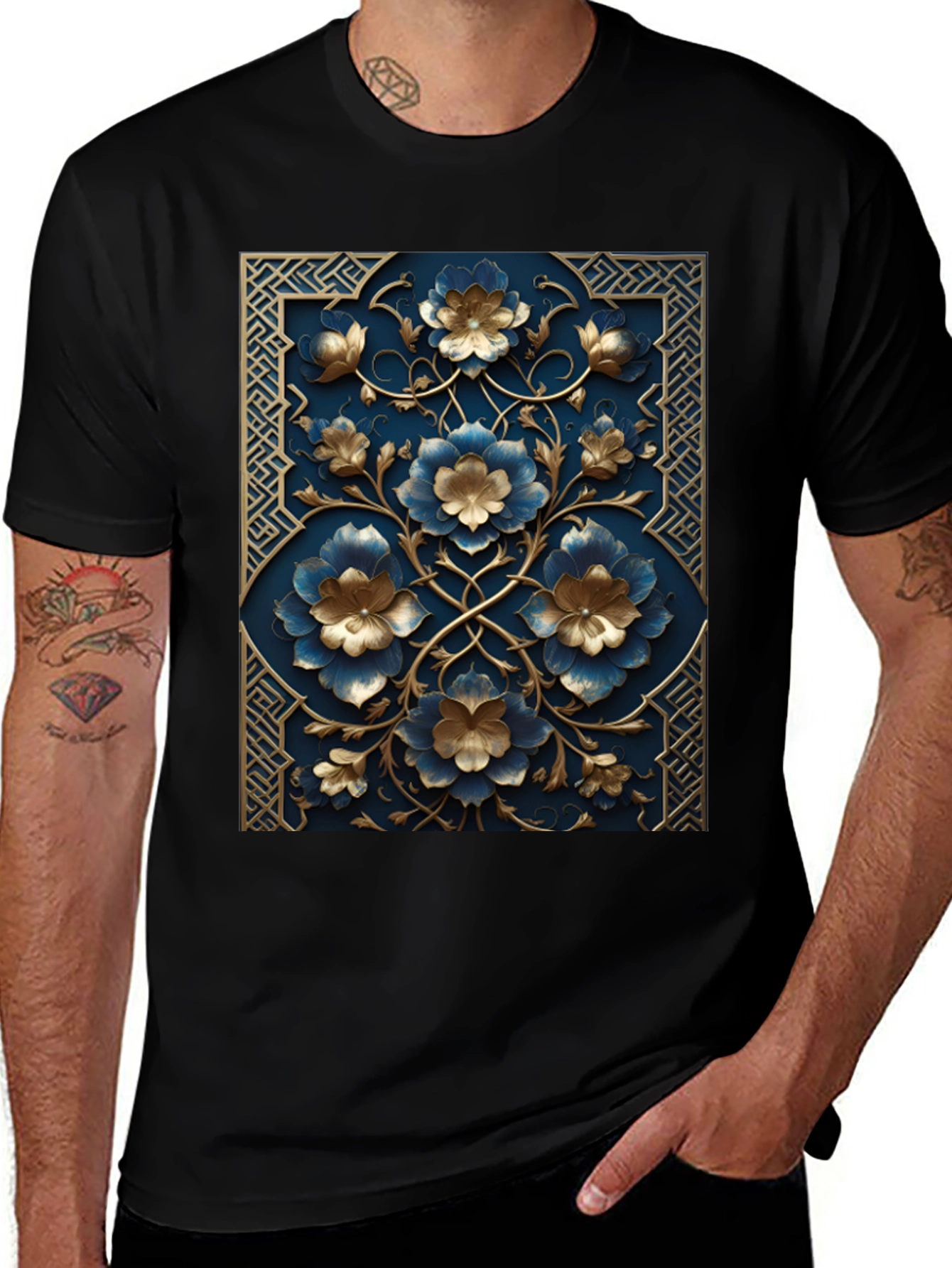 Variant 27 of Floral Embossed Black T-Shirt
