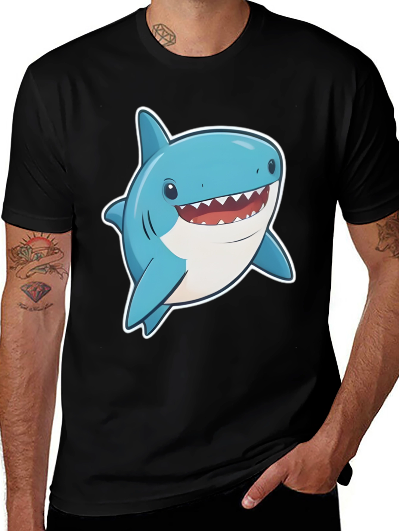 Variant 22 of Cartoon Shark Graphic Tee - Fun & Stylish Black T-Shirt