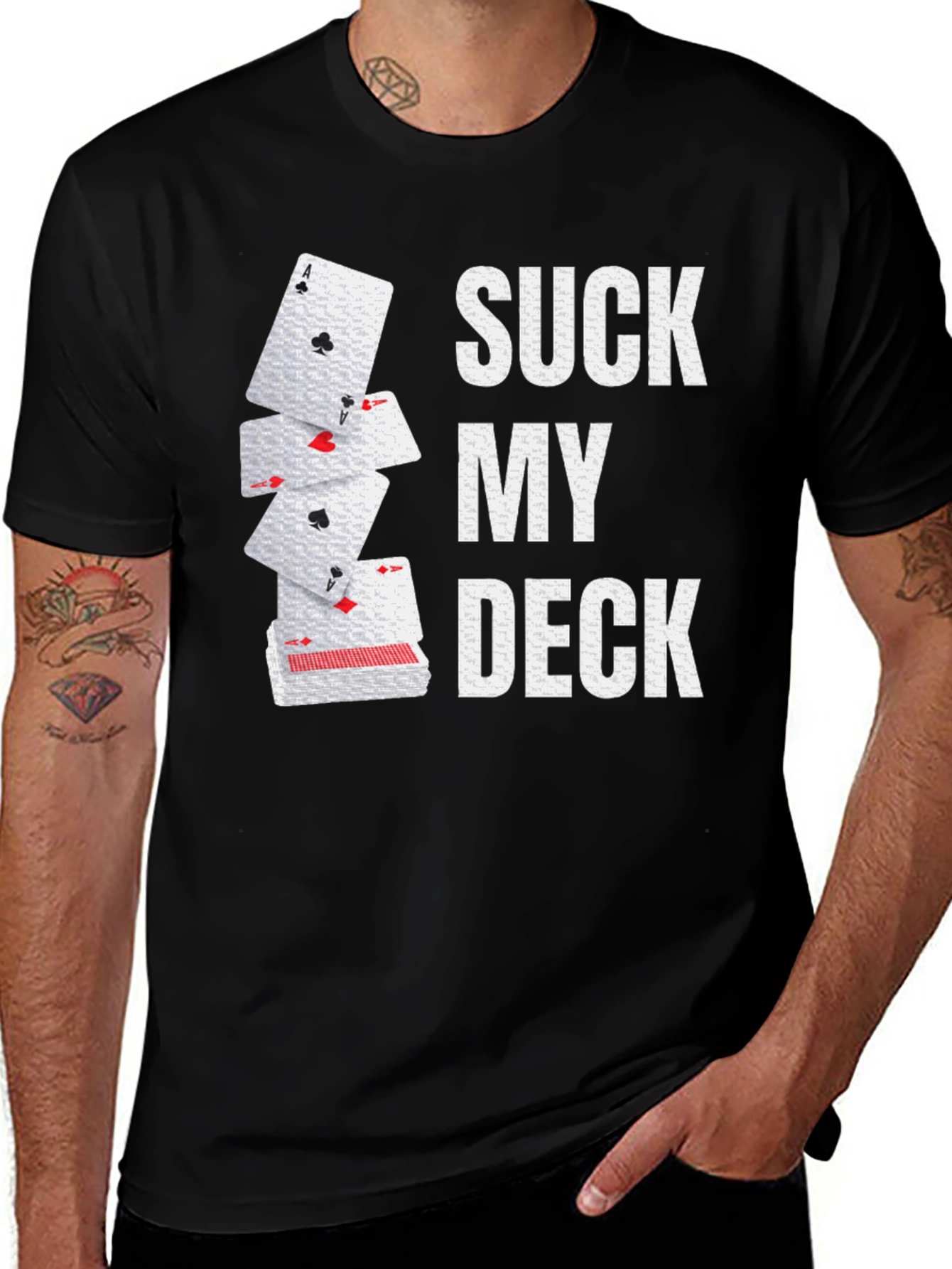 Black Suck My Deck Playing Card Graphic Novelty T-Shirt main image