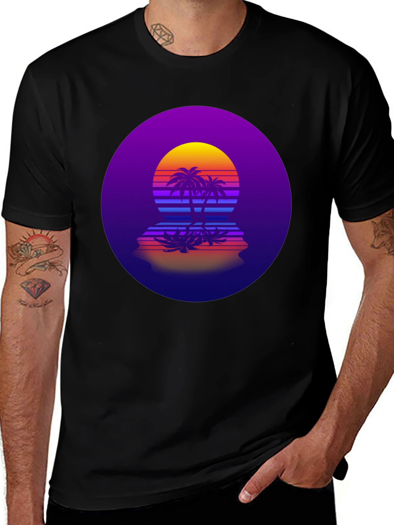 Variant 21 of Retro Sunset Palm Tree Graphic Tee