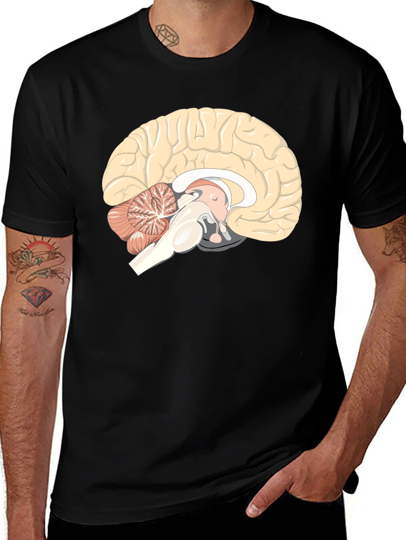 Variant 6 of Brain Anatomy Graphic Print Black T-Shirt