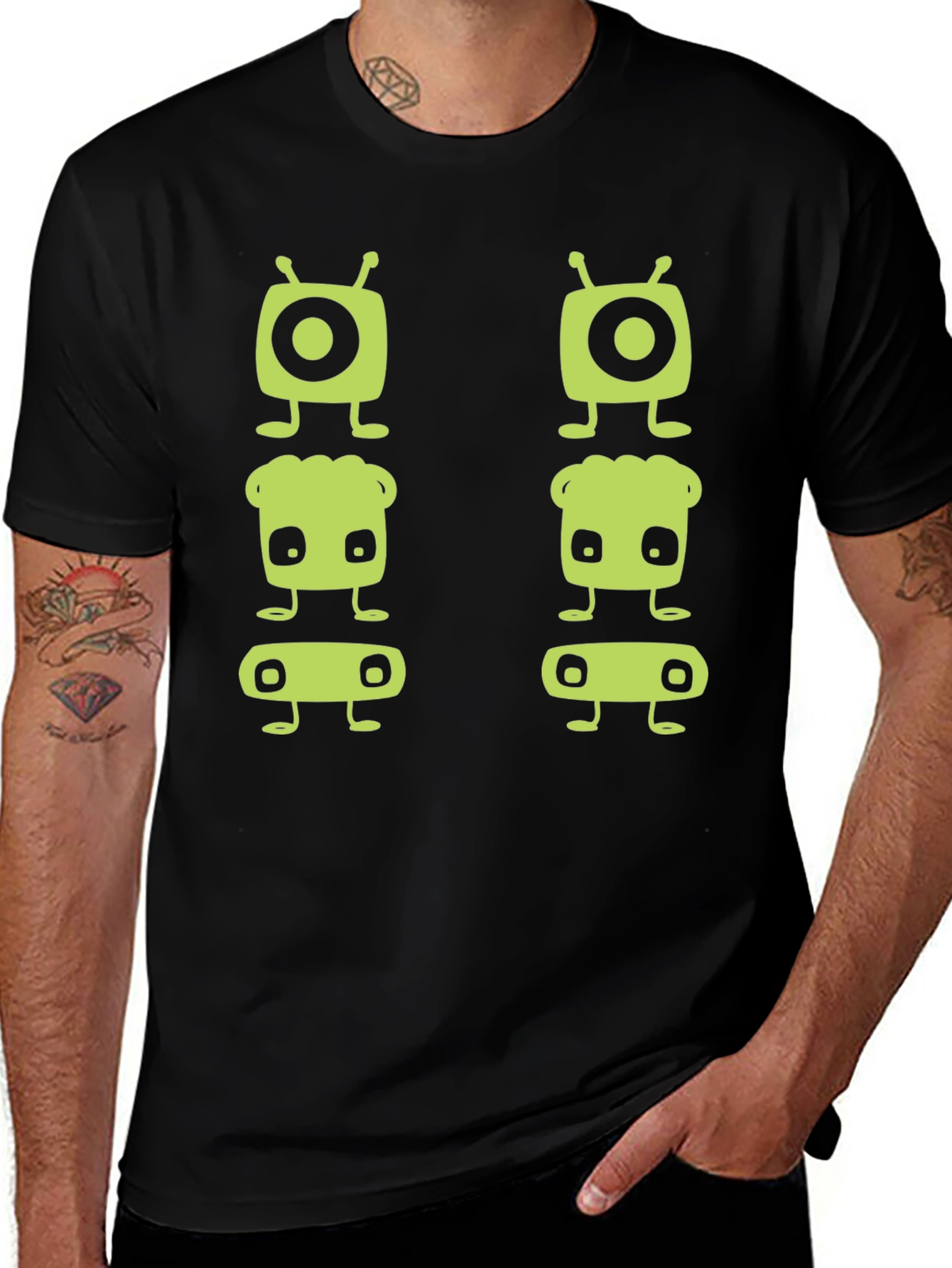 Funky Alien Graphic Tee - Black Cotton T-Shirt