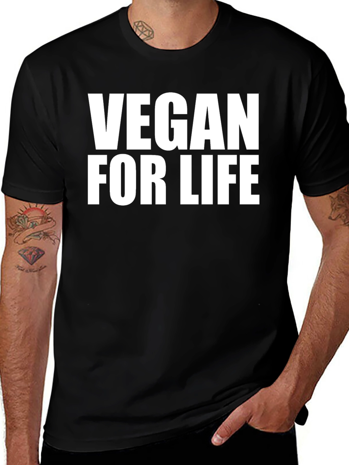 Variant 15 of Vegan For Life T-Shirt - Black Crew Neck Tee