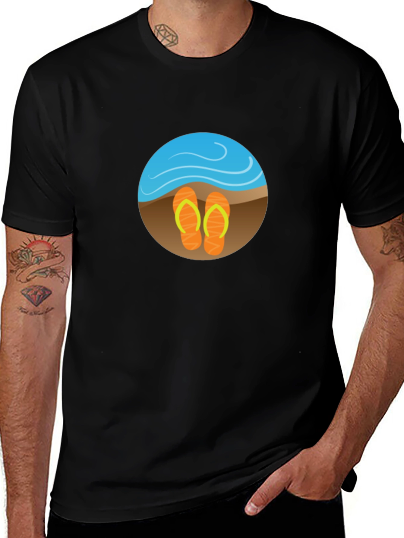 Variant 15 of Beach Vibes Graphic Tee - Men's Black T-Shirt