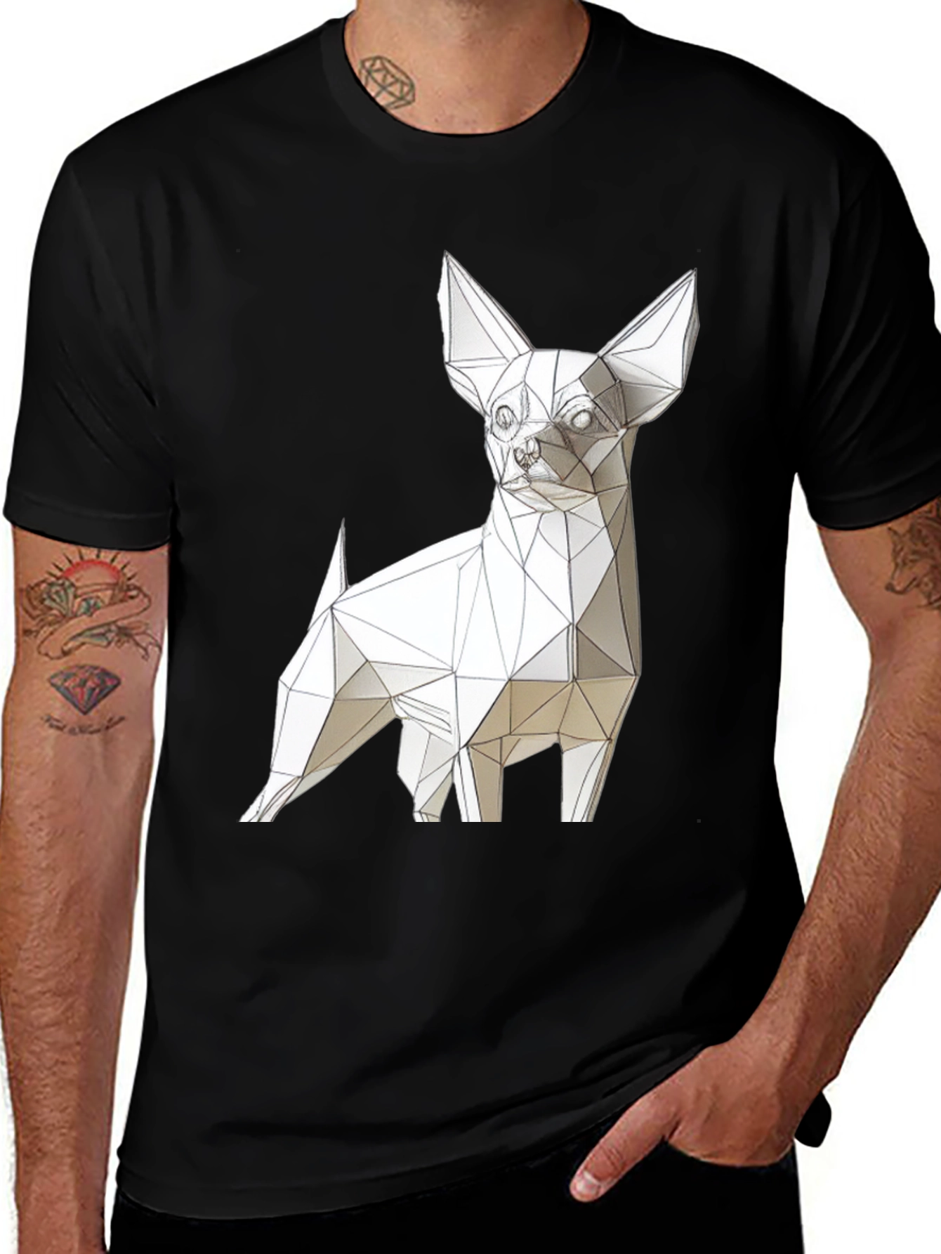 Geometric Dog Print Black T-Shirt