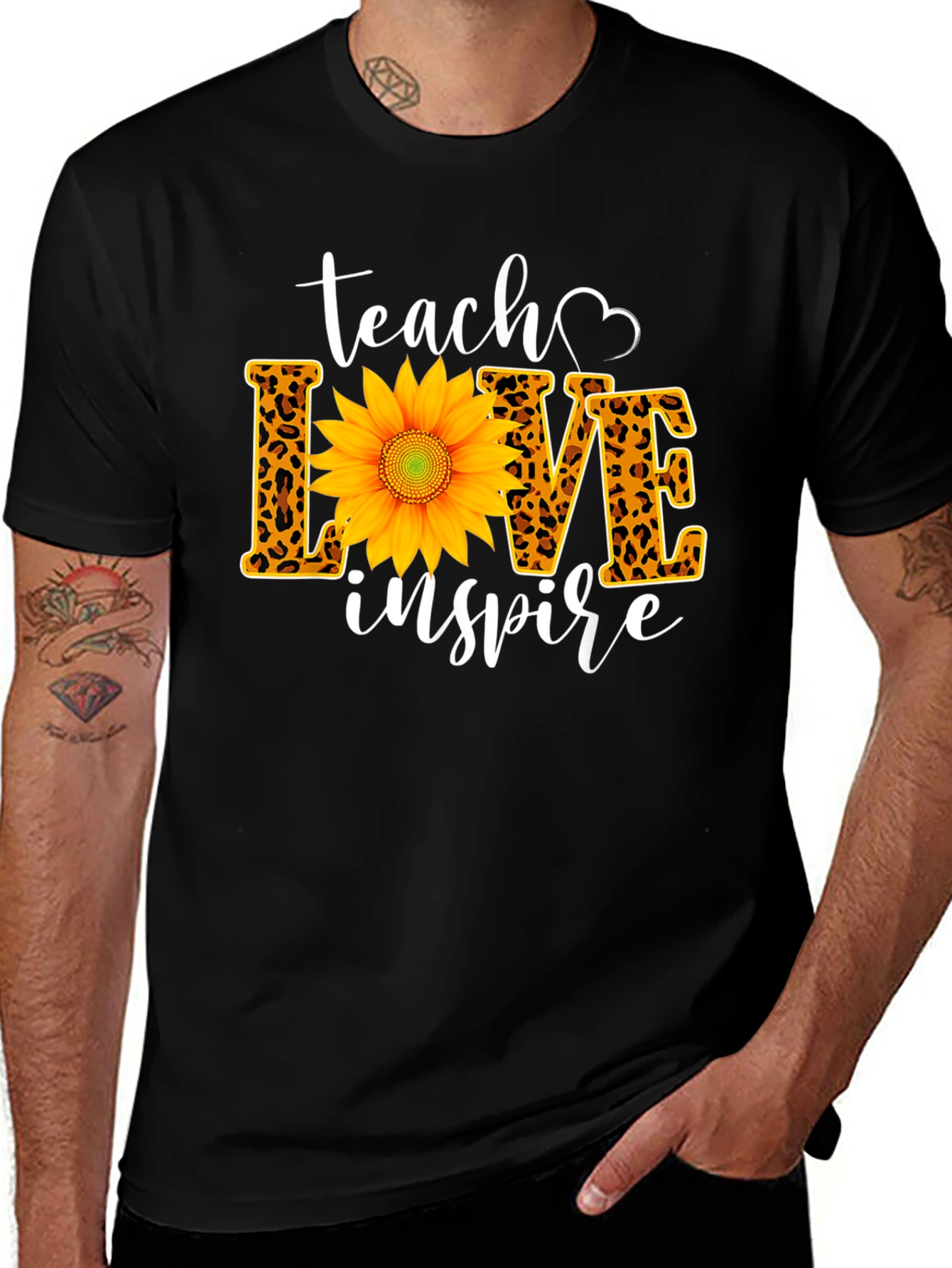 Variant 4 of Teach Love Inspire Sunflower Leopard Print Tee