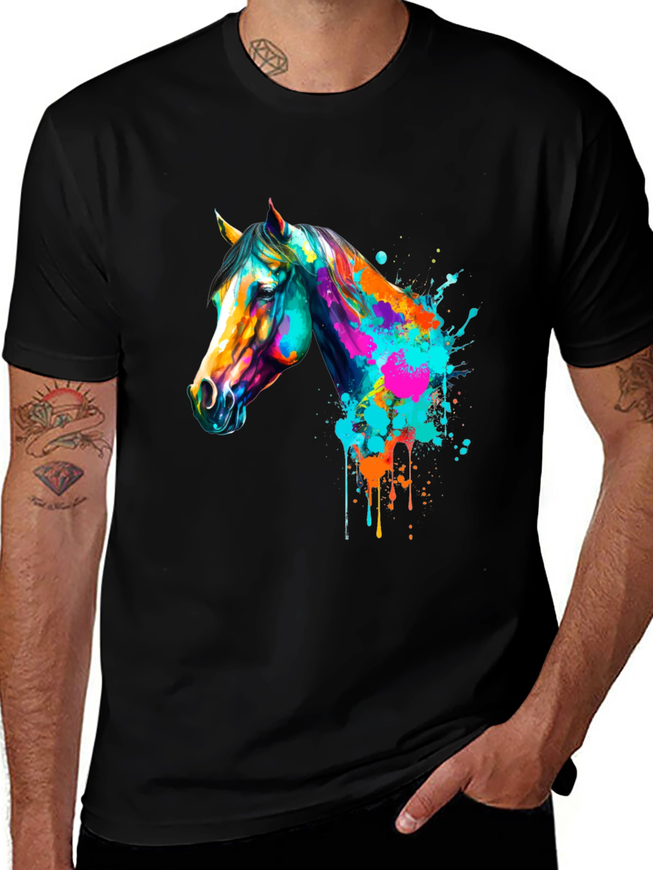 Variant 18 of Vibrant Horse Graphic Print Men's Black T-Shirt
