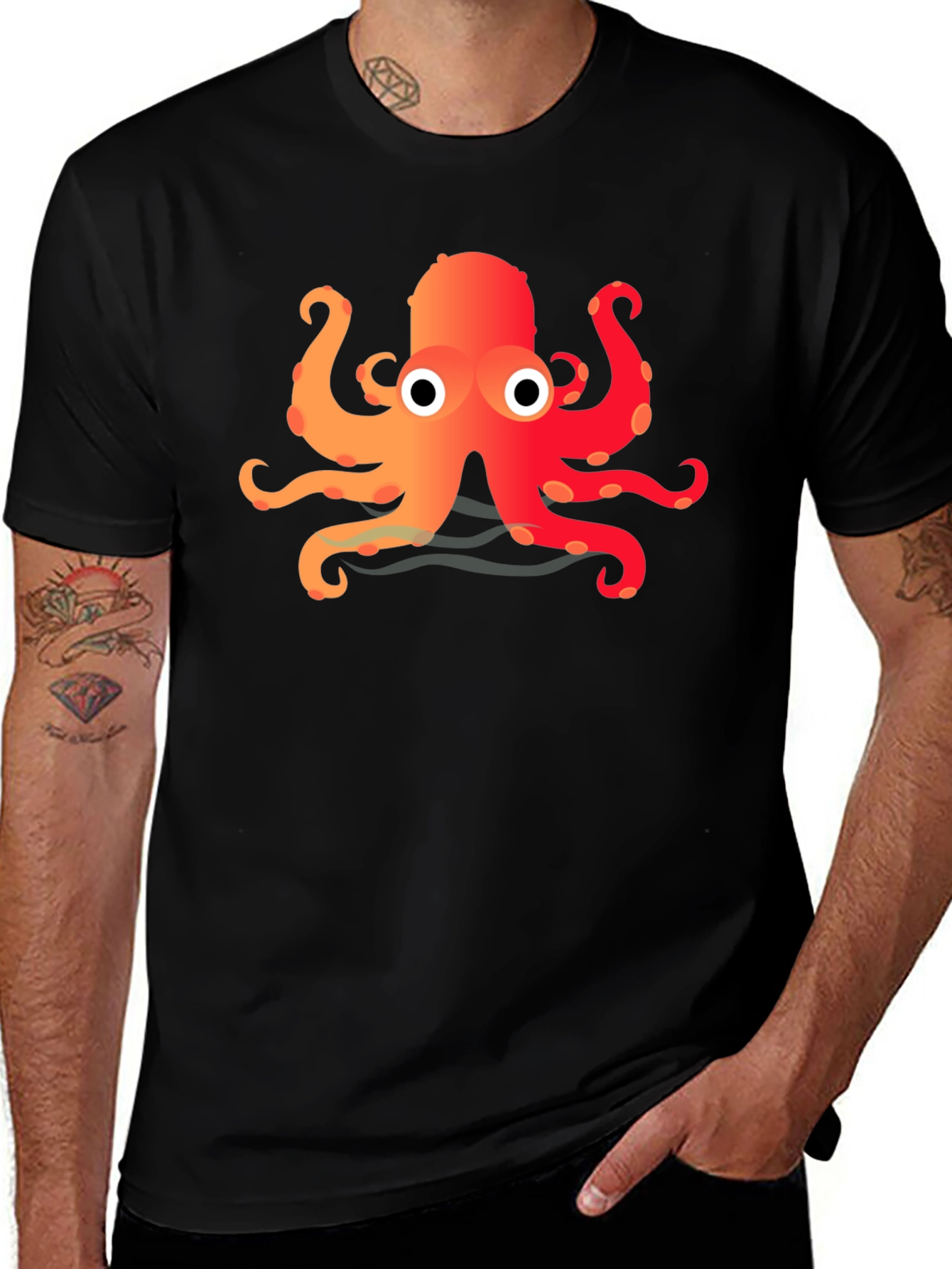 Variant 12 of Cartoon Octopus Graphic Black T-Shirt
