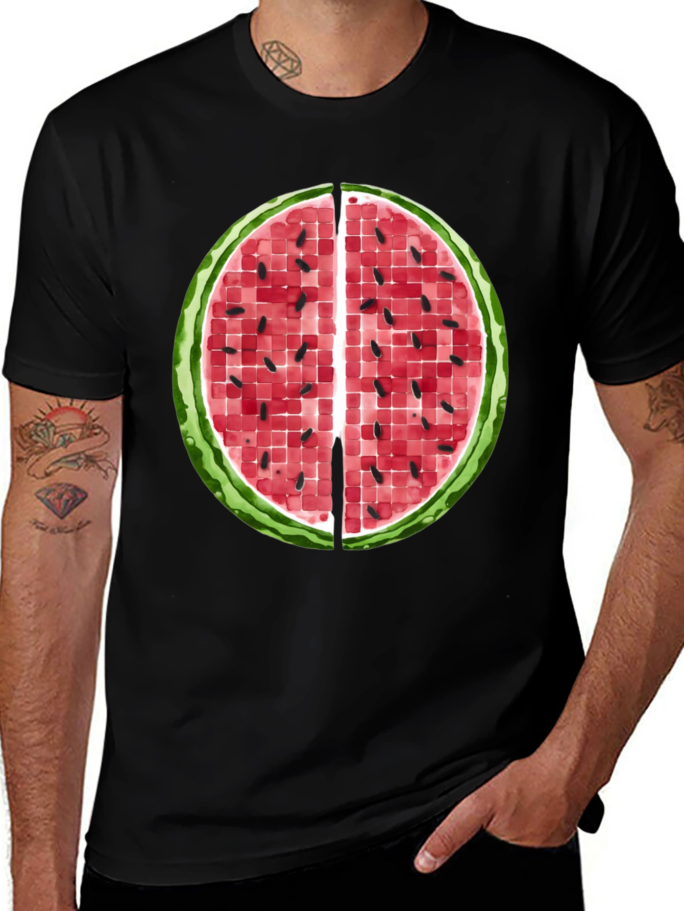 Variant 26 of Watermelon Graphic Print Men's Black T-Shirt