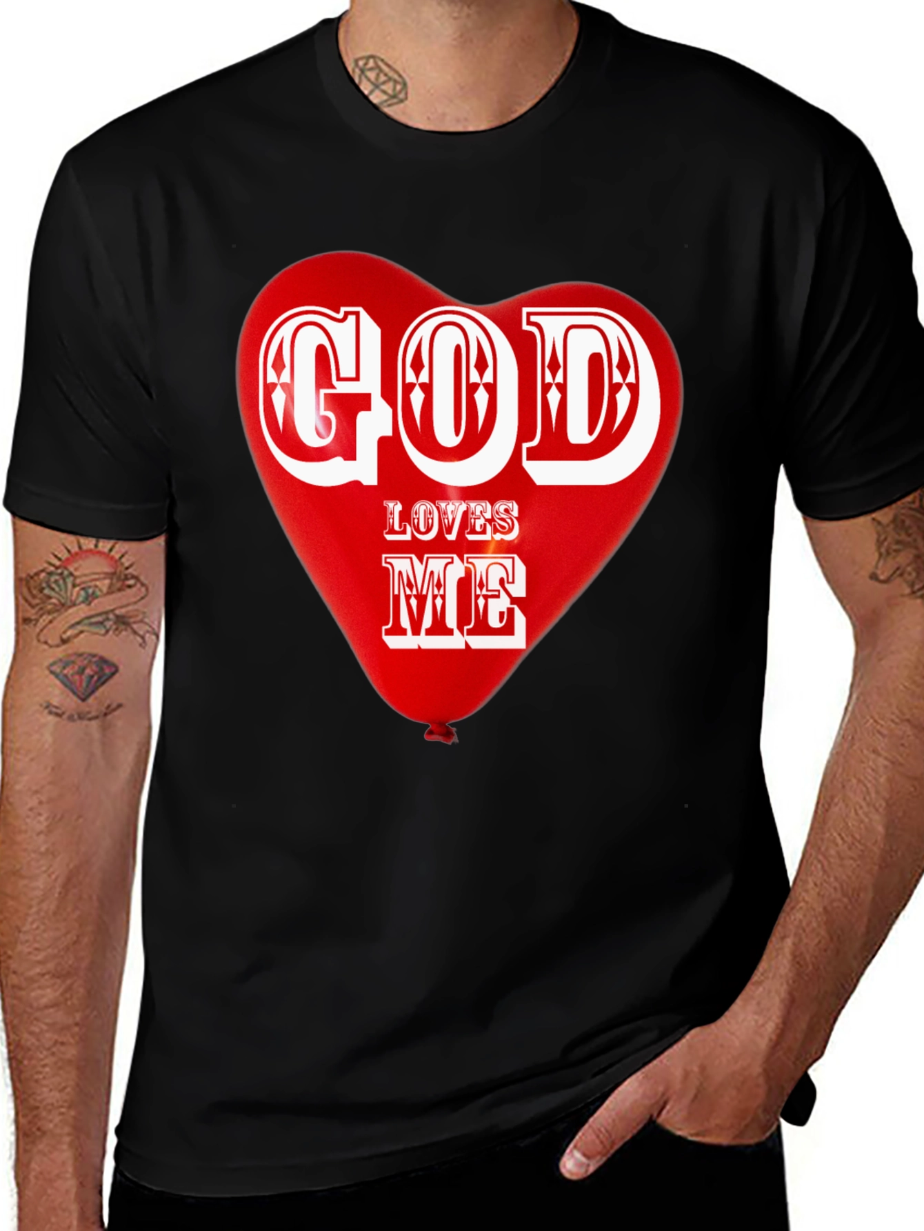 Variant 21 of God Loves Me Graphic T-Shirt Religious Heart Design Tee