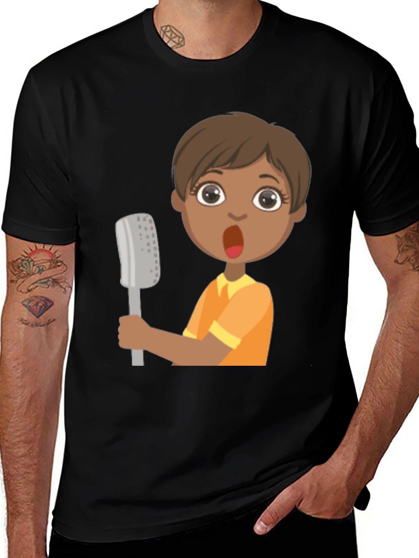 Variant 23 of Cartoon Singer Black T-Shirt