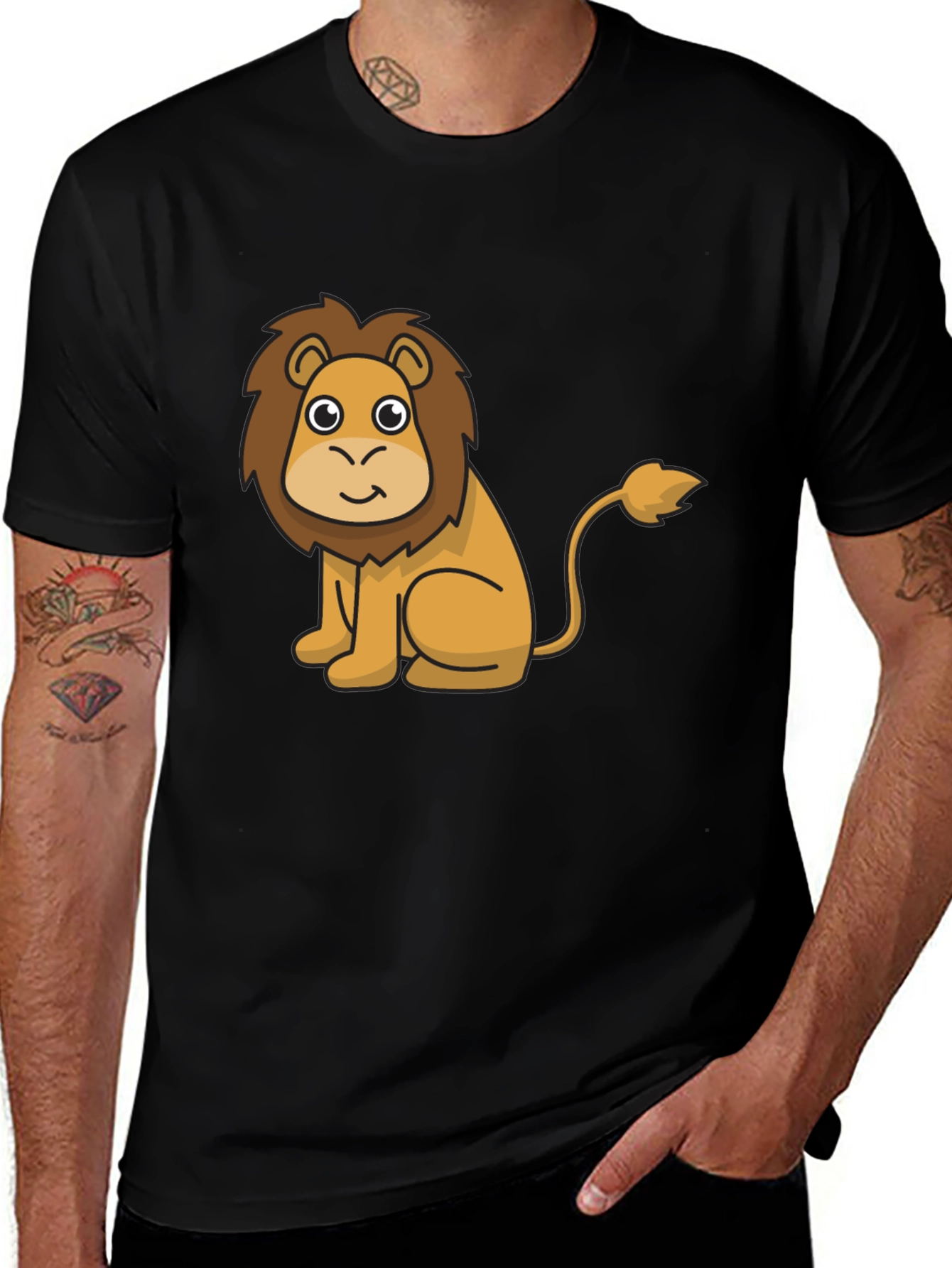 Variant 17 of Cute Lion Cartoon Graphic Print Black T-Shirt
