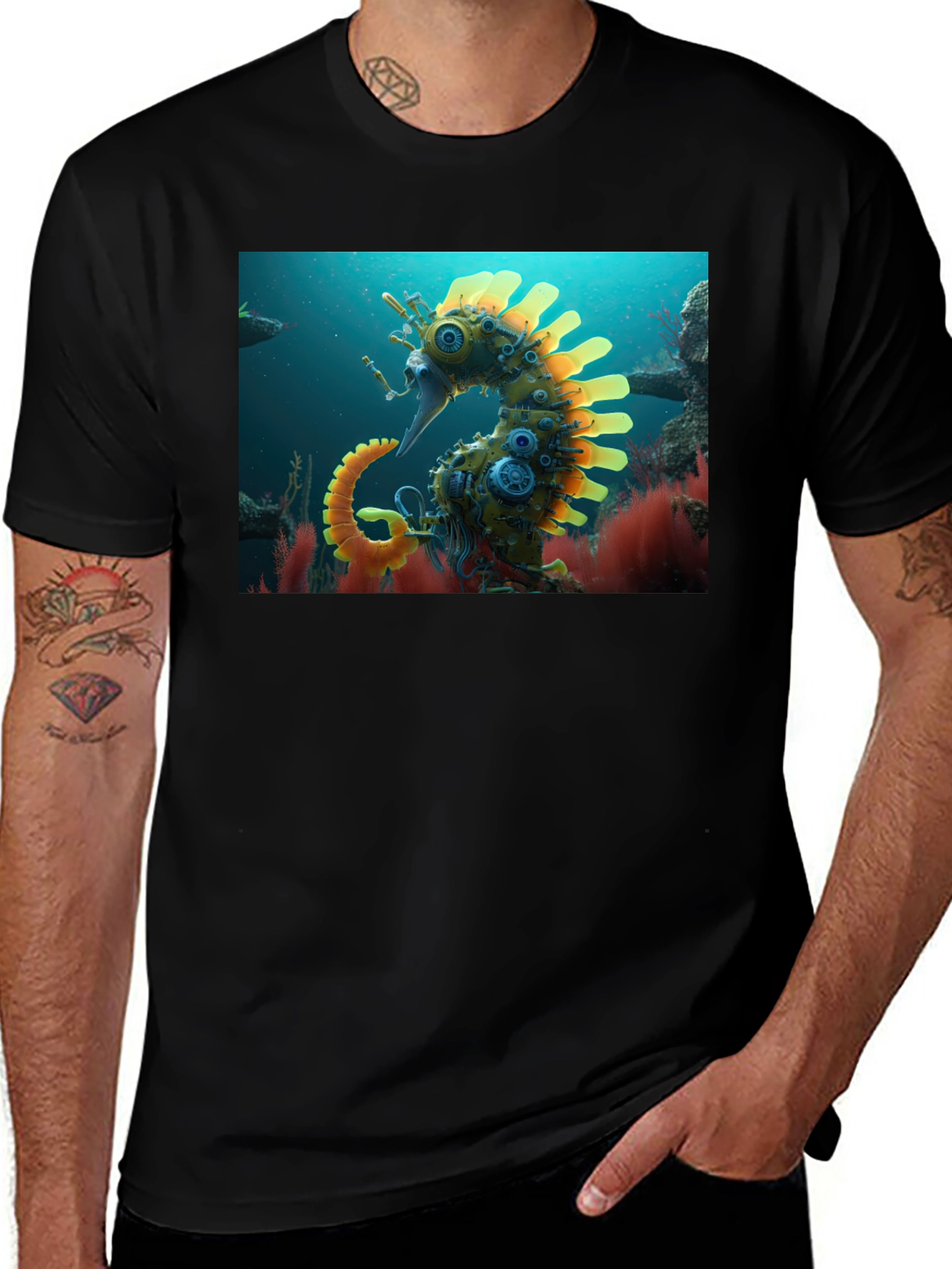 Variant 5 of Steampunk Seahorse Graphic Tee - Unique Art Shirt