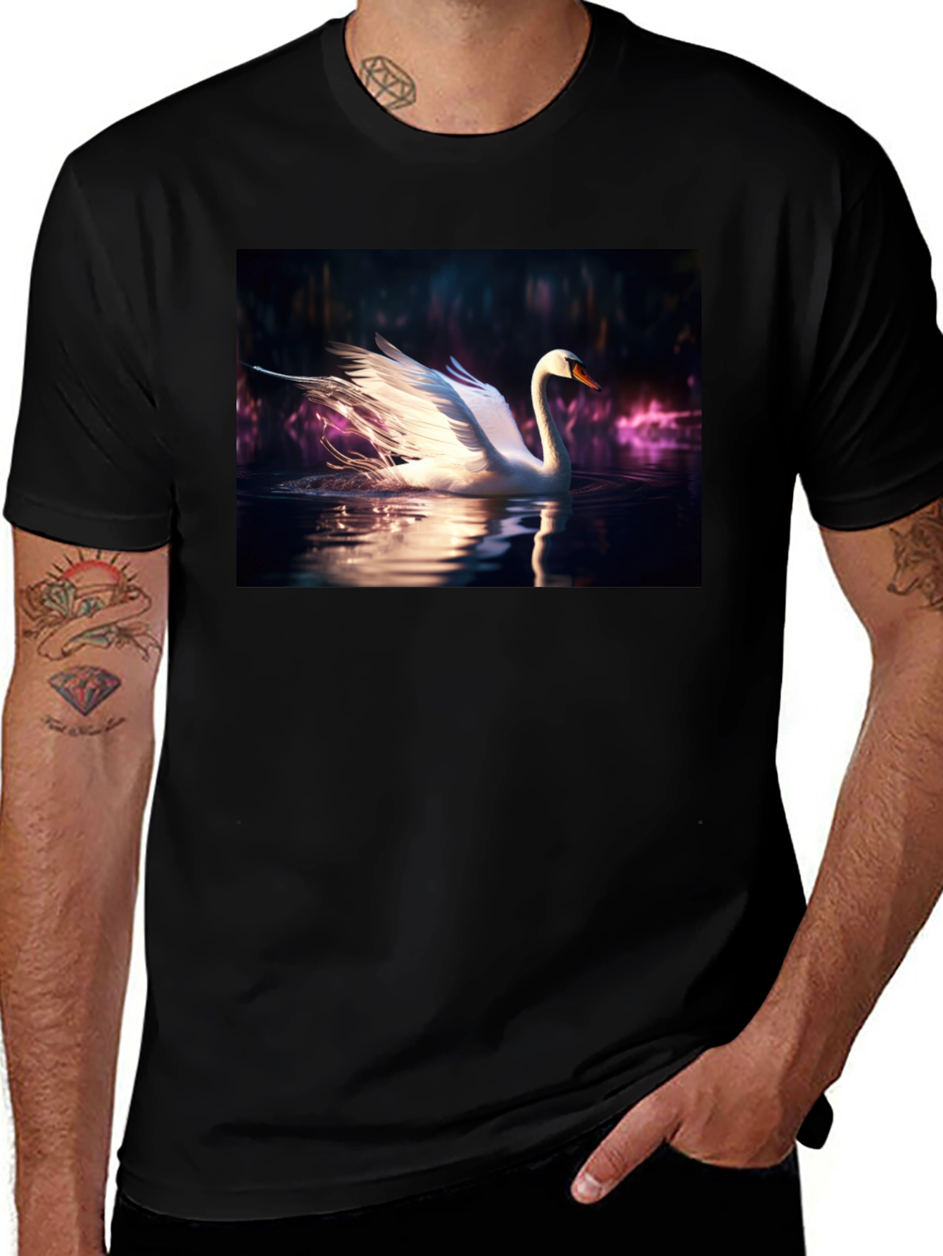 Variant 22 of Swan Lake Graphic Tee - Men's Black T-Shirt