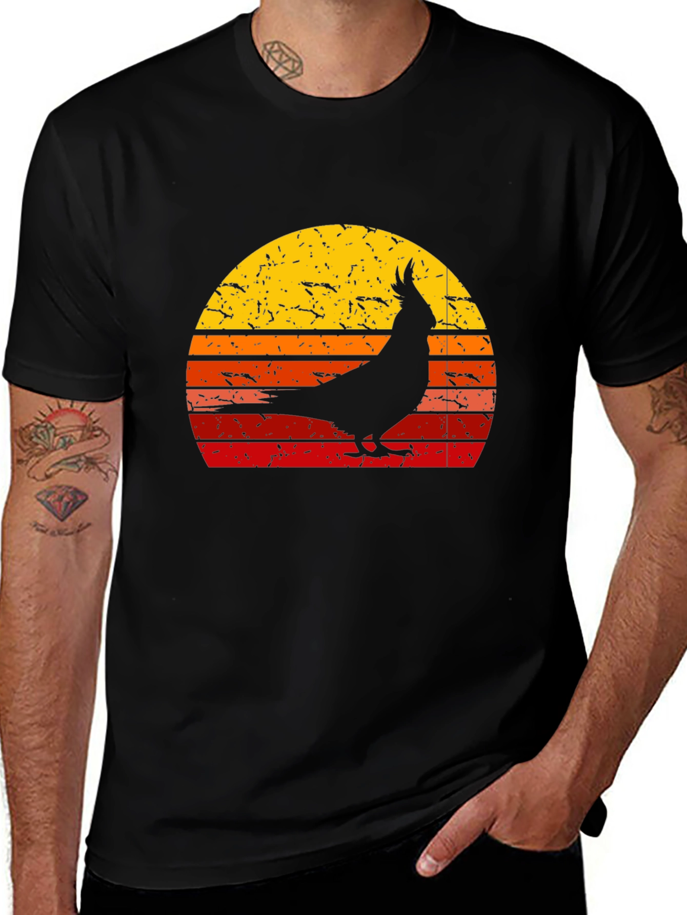 Variant 20 of Retro Cockatiel Sunset Graphic Tee - Black